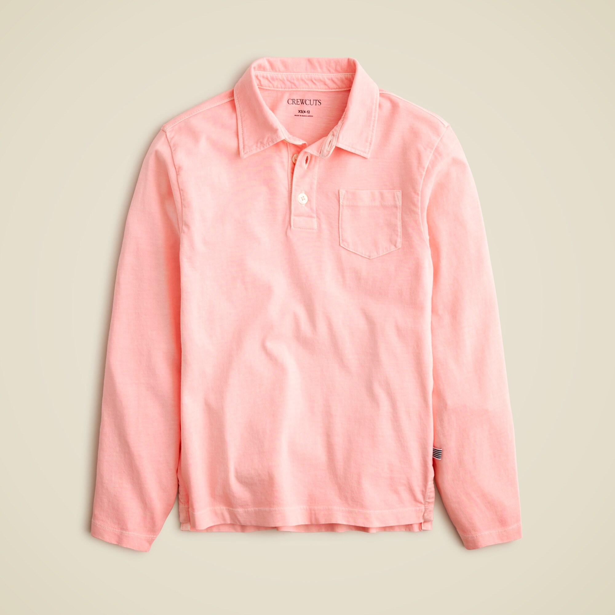  Kids' garment-dyed long-sleeve polo shirt in broken-in-jersey