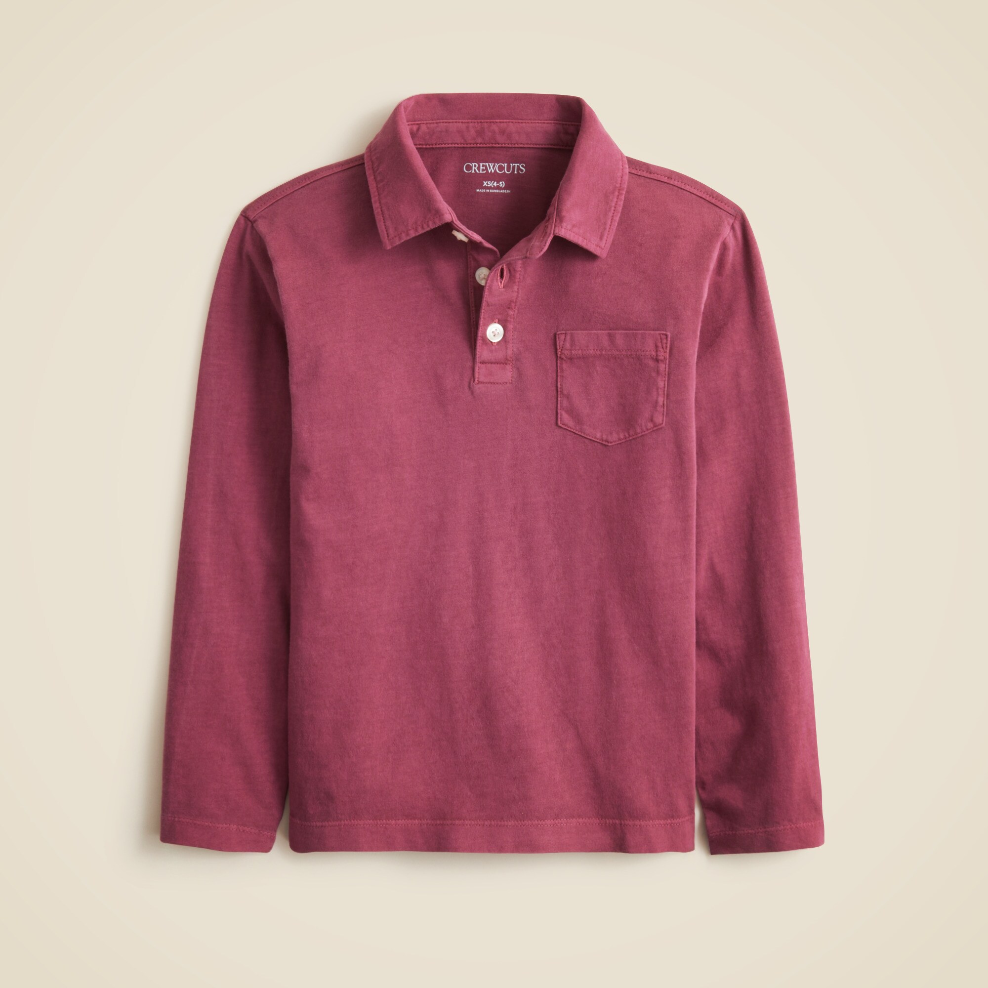 boys Kids' garment-dyed long-sleeve polo shirt in broken-in-jersey