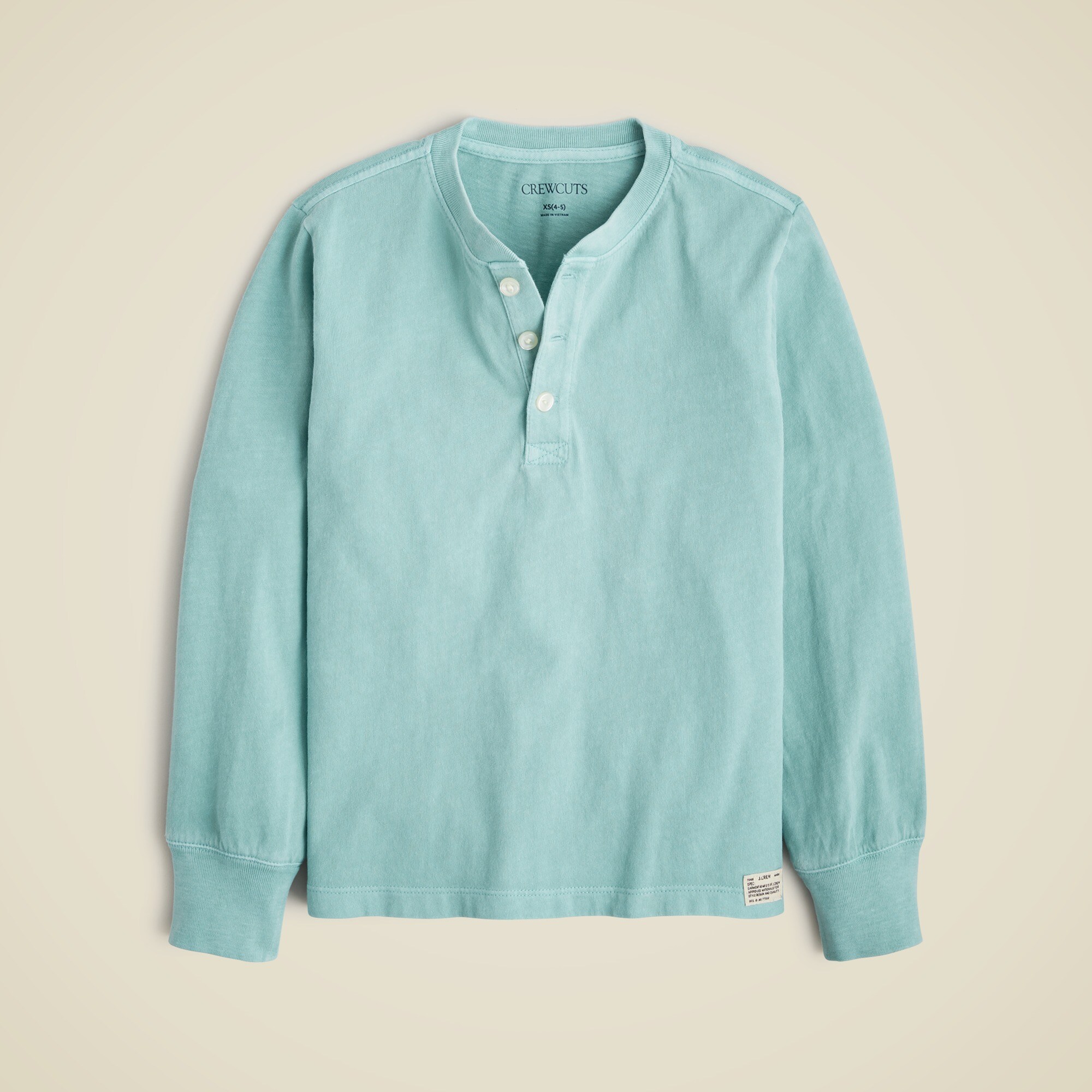 boys Kids' long-sleeve garment-dyed henley T-shirt in vintage jersey