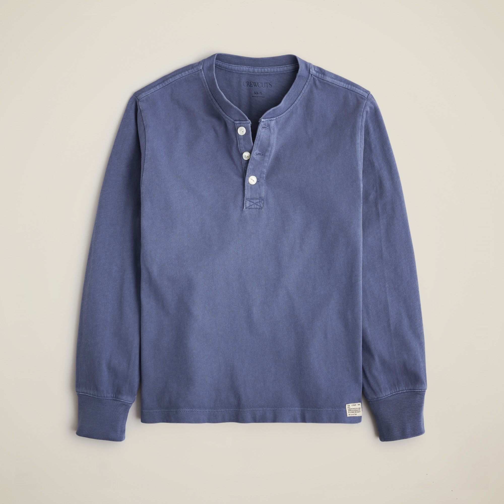 Kids' long-sleeve garment-dyed henley T-shirt in vintage jersey