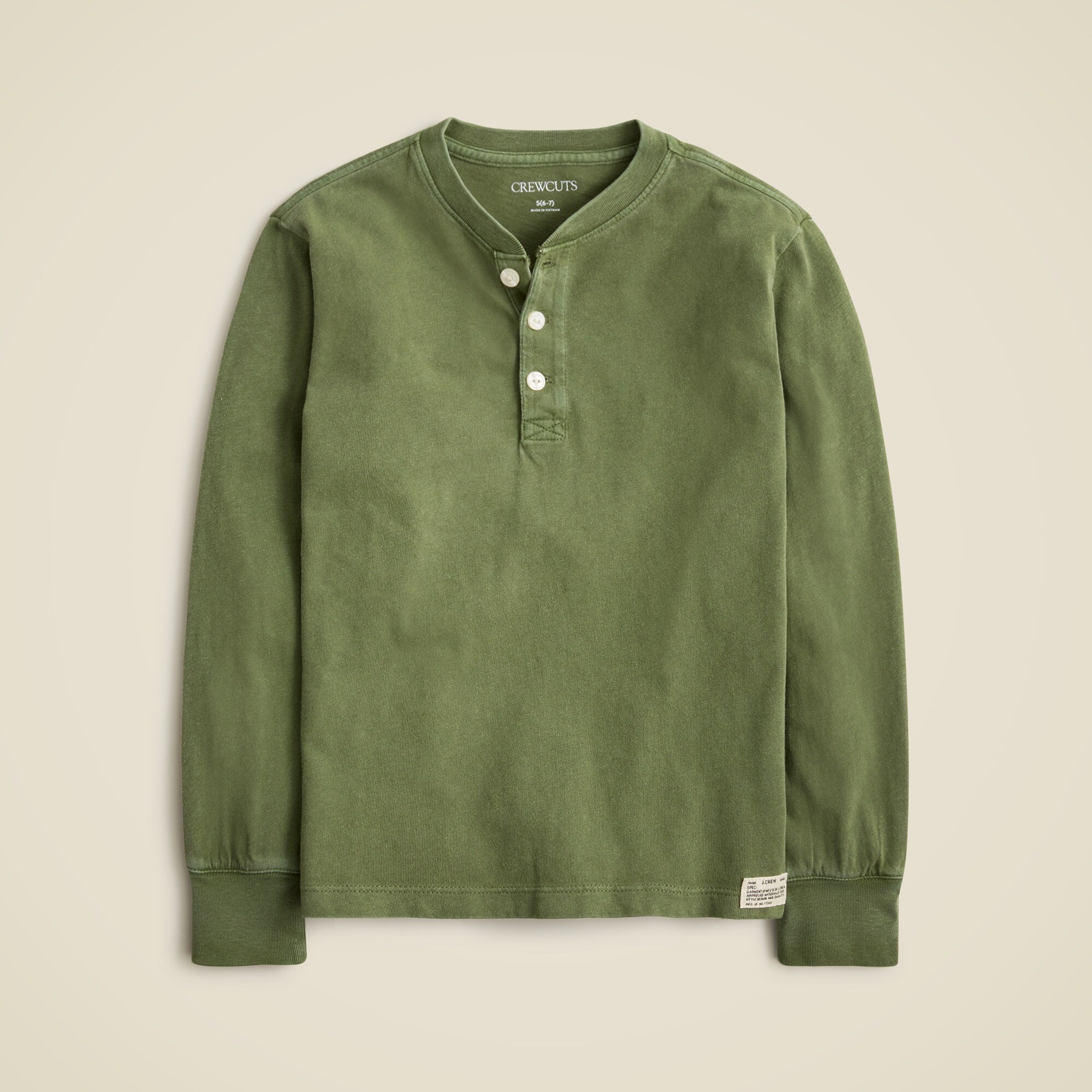 boys Kids' long-sleeve garment-dyed henley T-shirt in vintage jersey