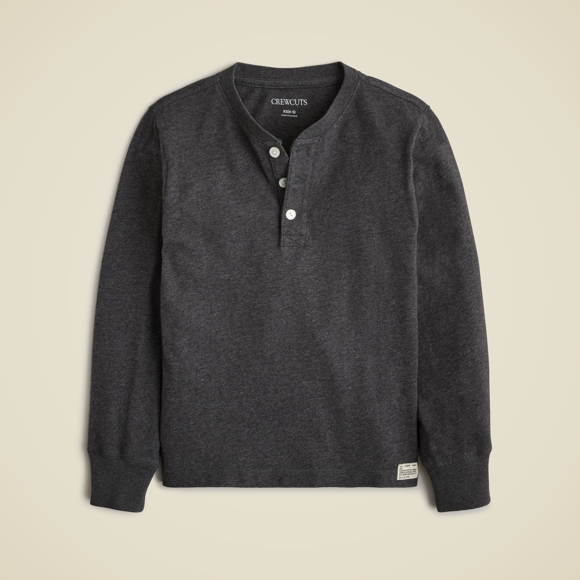  Kids' long-sleeve garment-dyed henley T-shirt in vintage jersey
