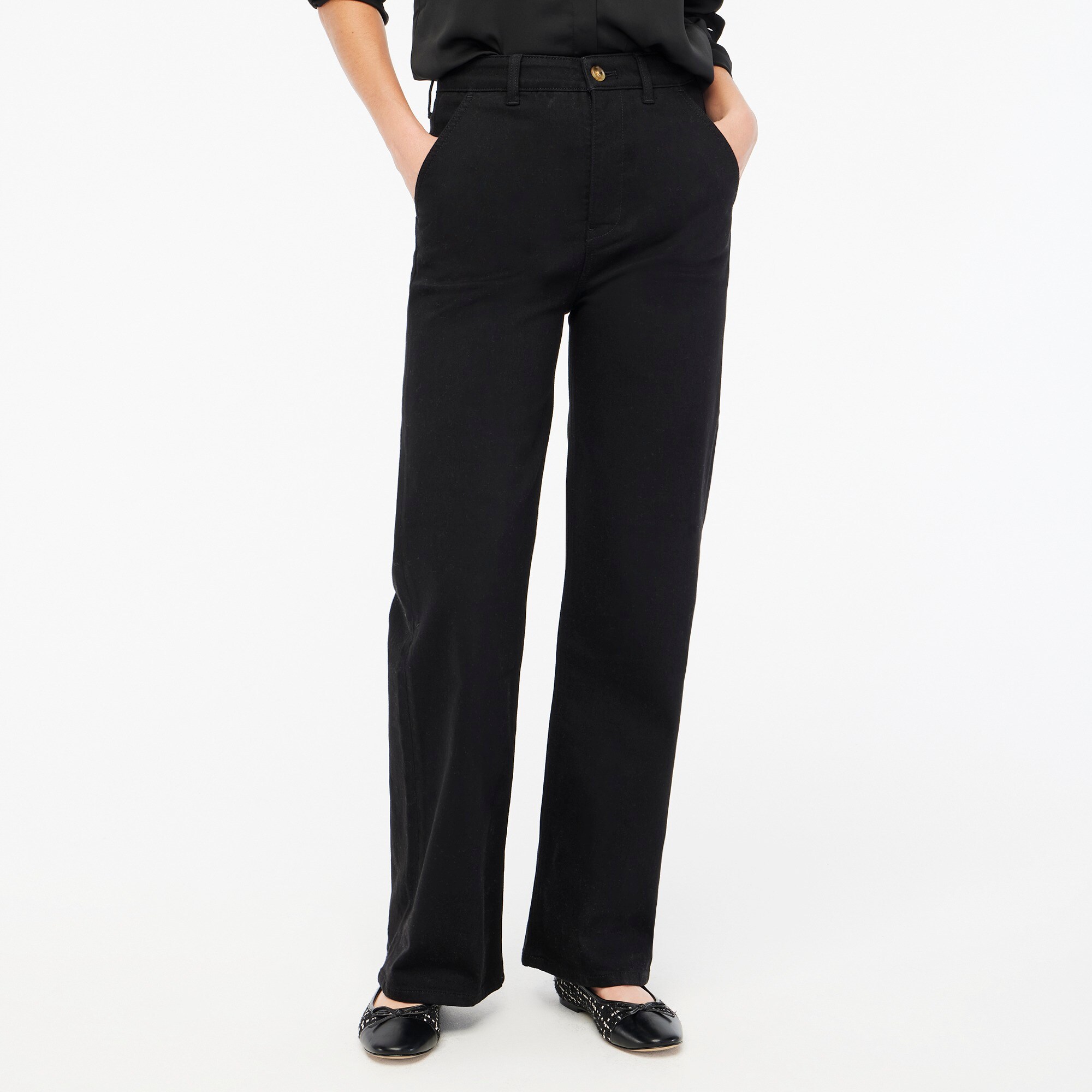 Black wide-leg denim trouser
