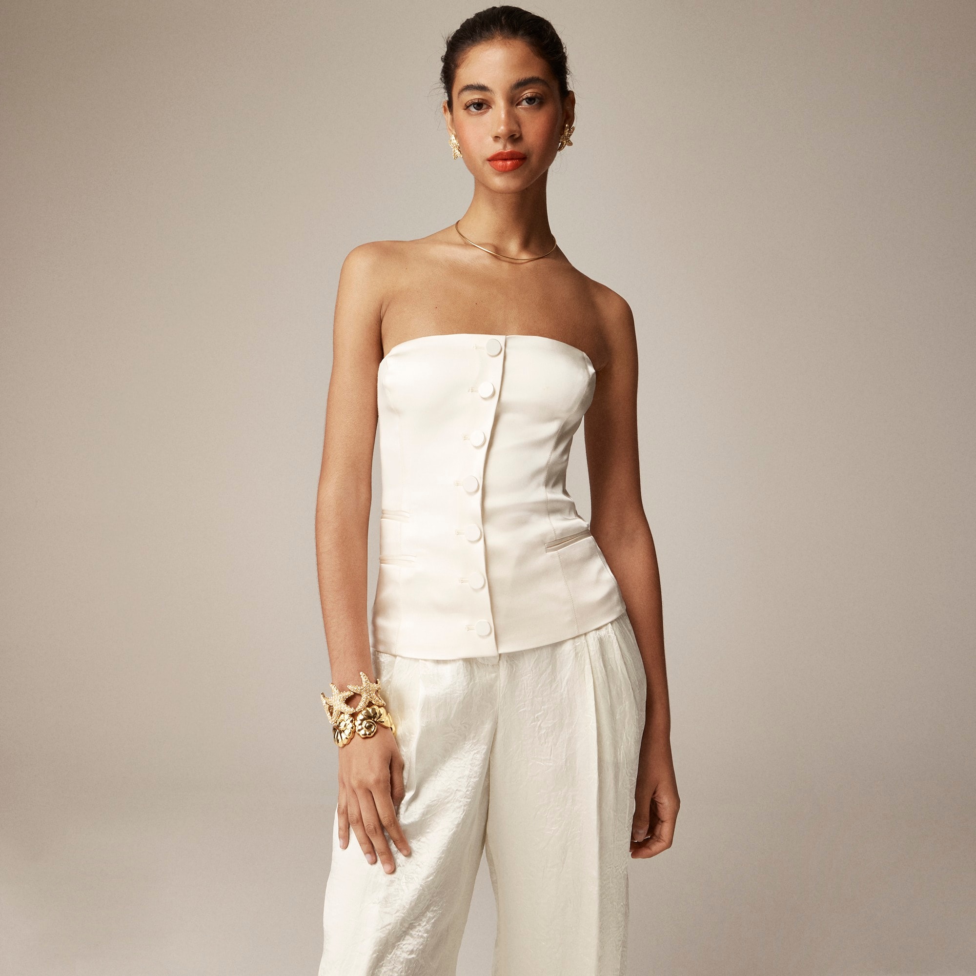  Anna October&copy; X J.Crew corset top in stretch satin