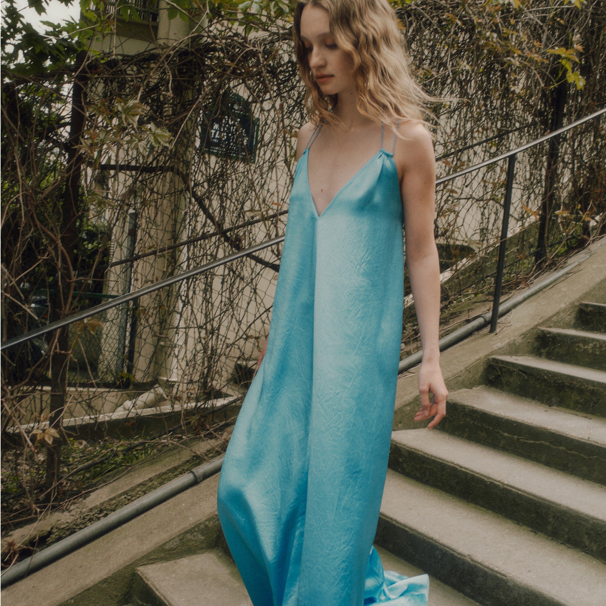 Anna October© X J.Crew halter slip dress in textured satin