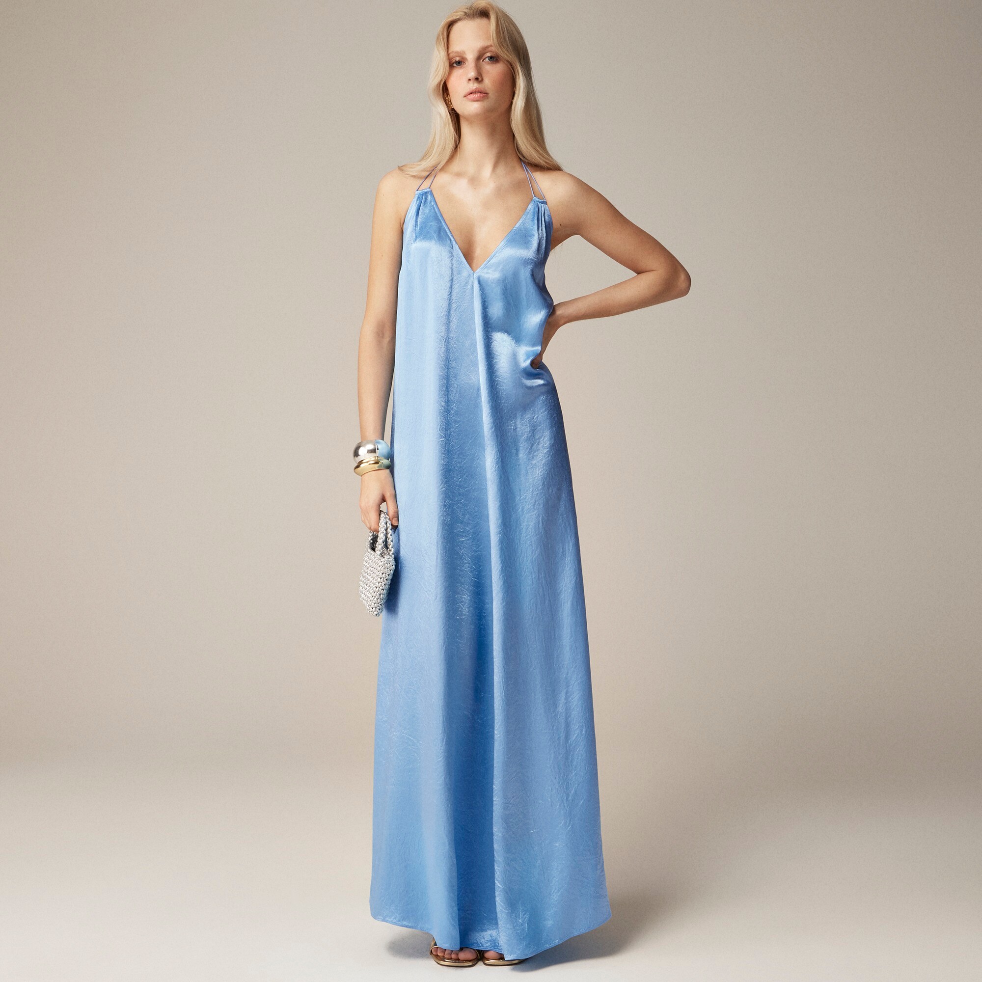 Anna October© X J.Crew halter slip dress in textured satin