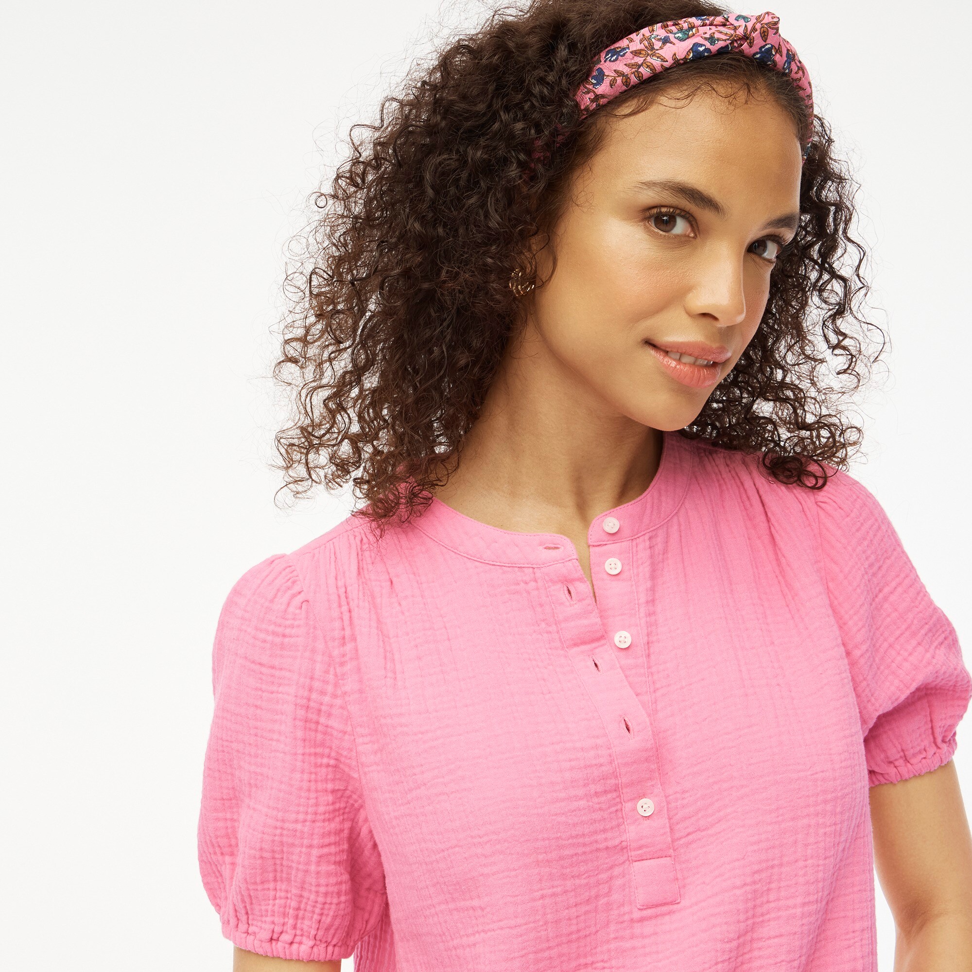 Curvy Long Sleeve Cotton Gauze Comfy Pullover Top with Raw Edge