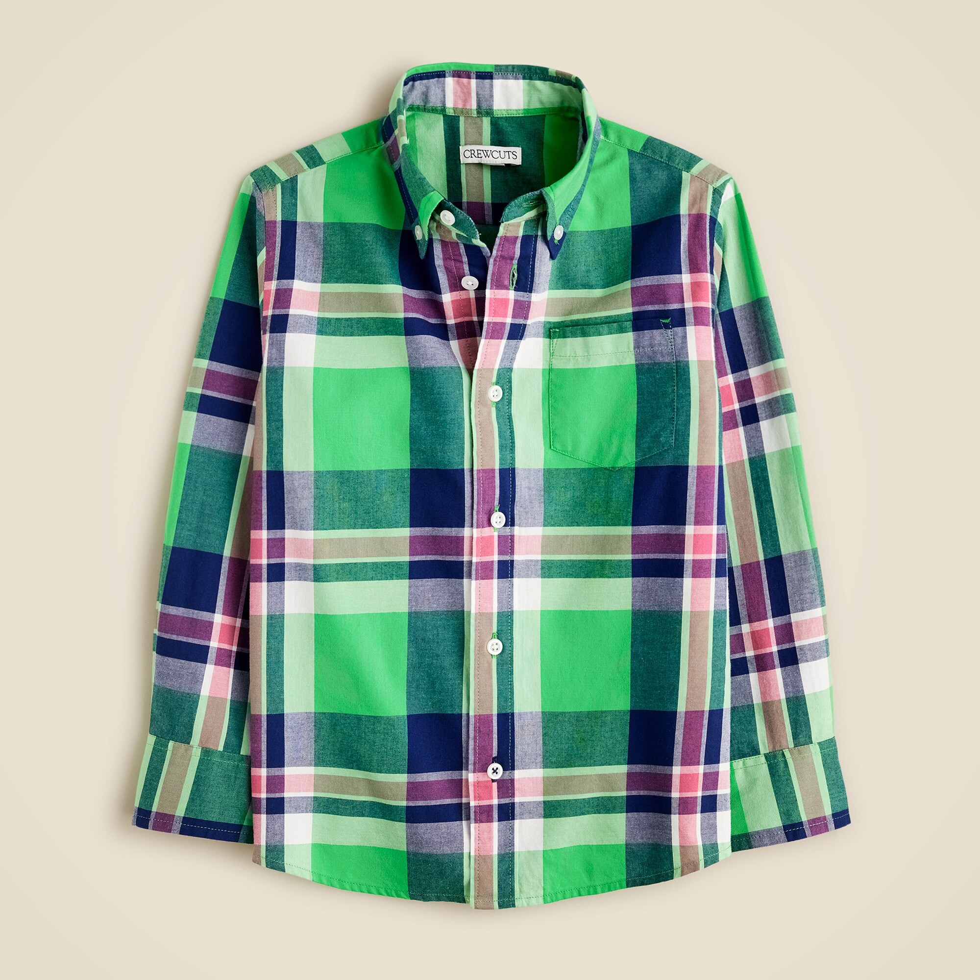 Kids' stretch poplin button-down in plaid