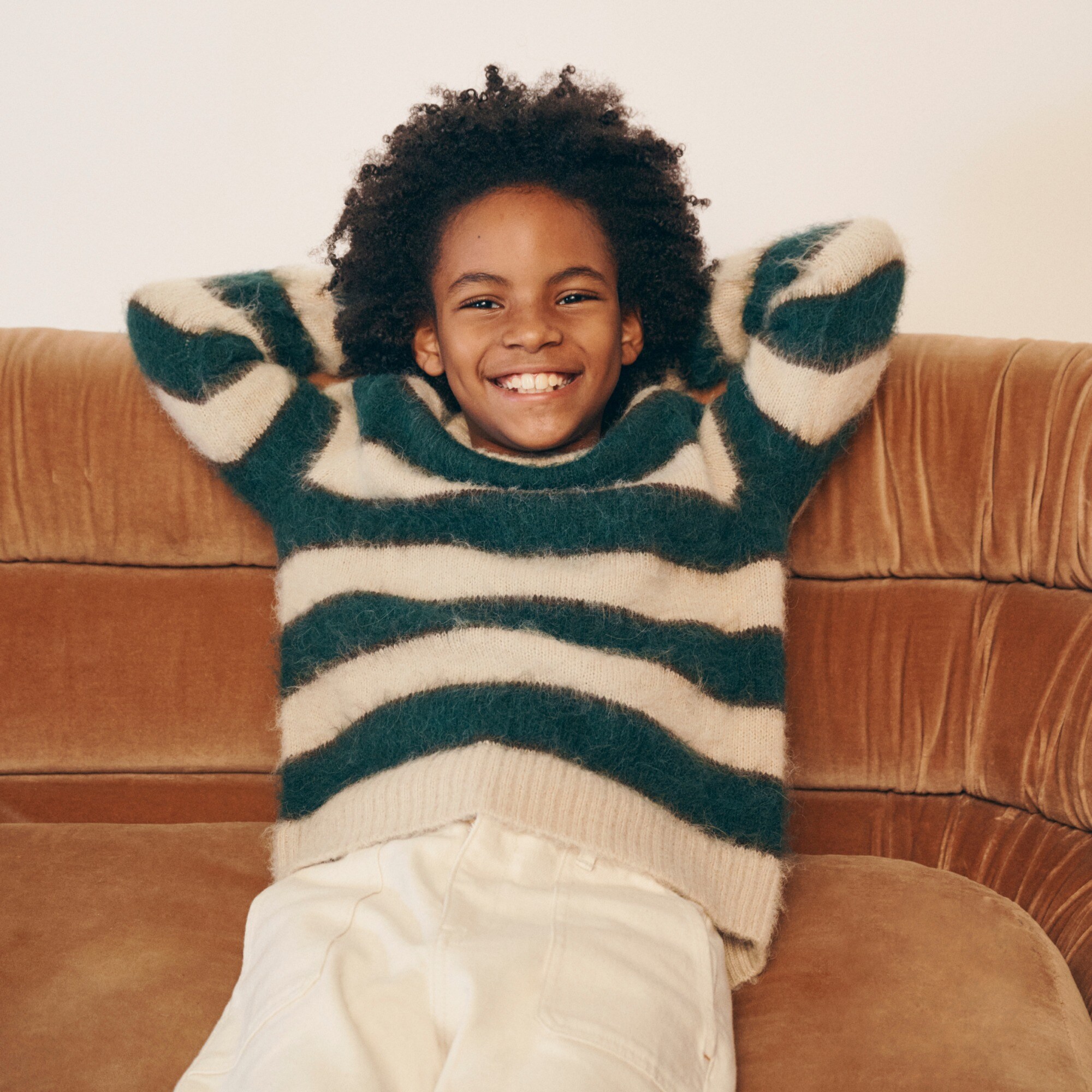 Kids' textured crewneck sweater in stripe