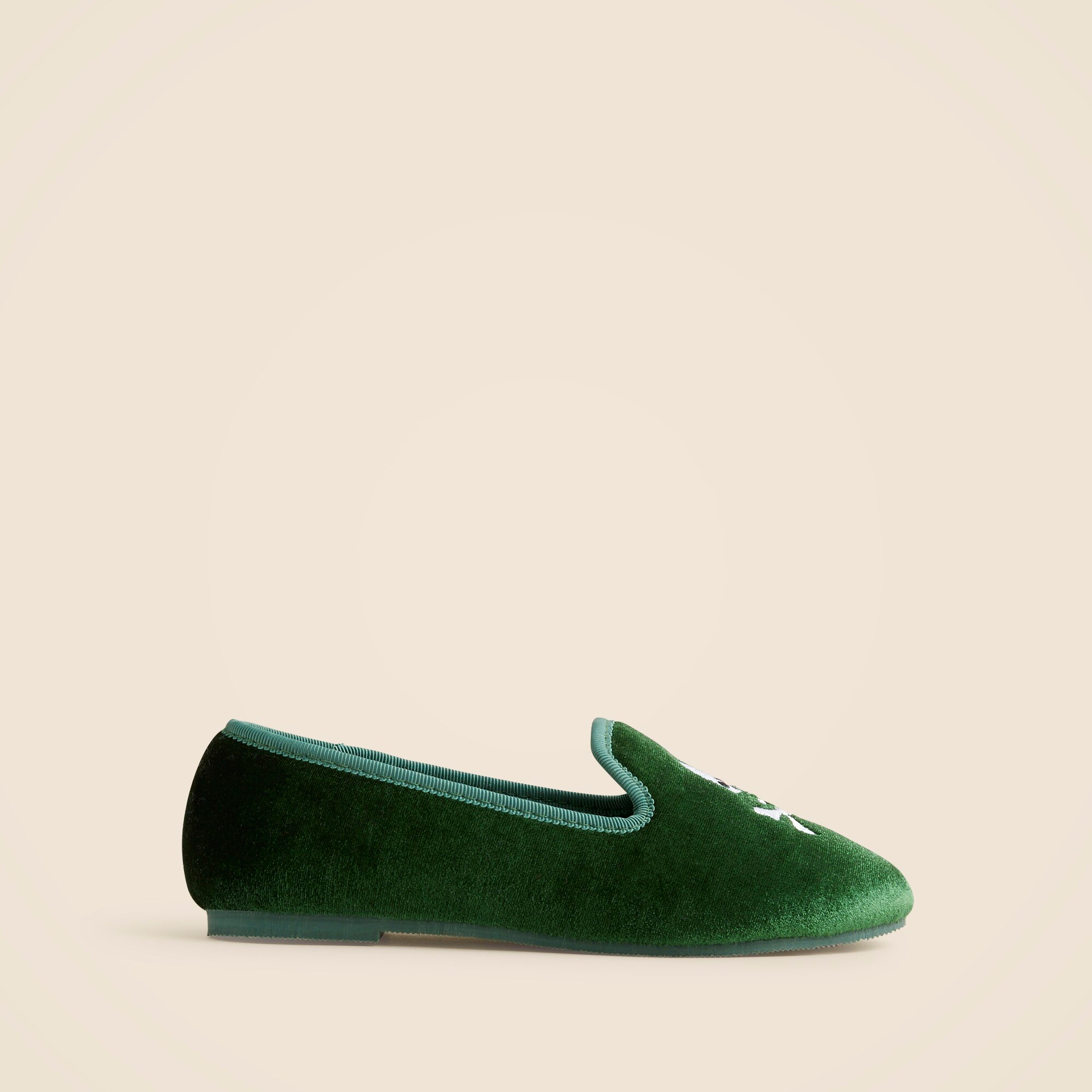 Kids' embroidered-skull velvet slip-on shoes