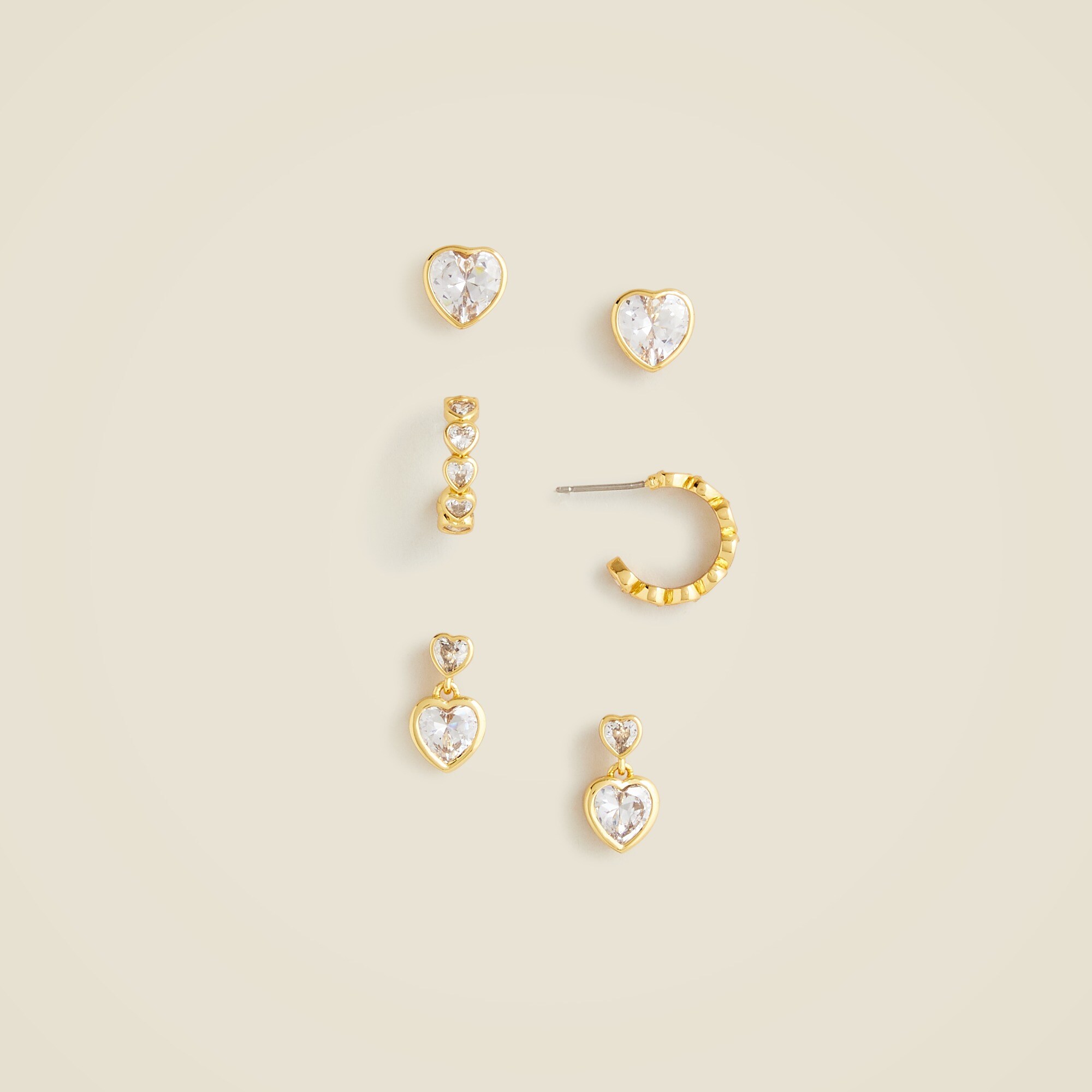 Dainty heart cubic zirconia earrings set