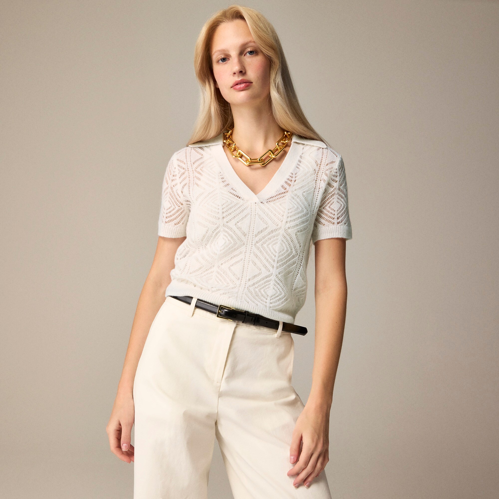  Cashmere lace pointelle sweater-polo
