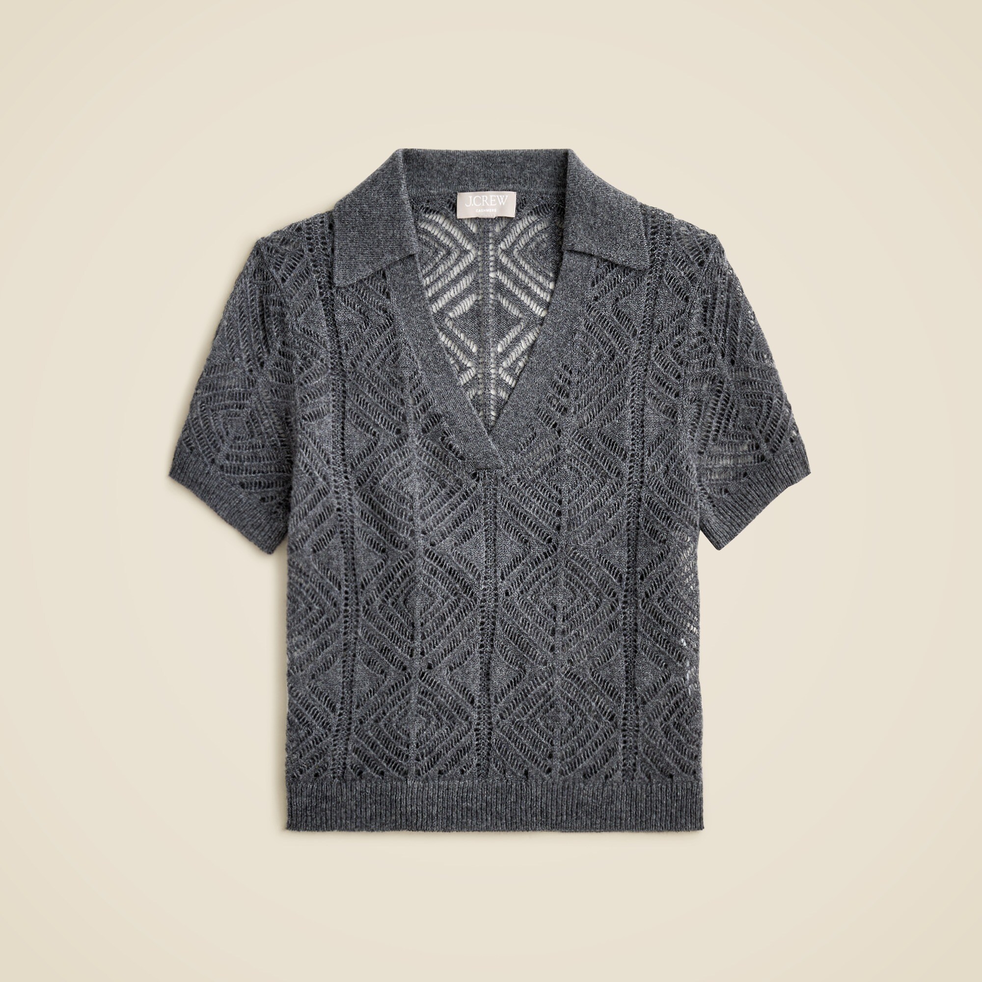 Cashmere lace pointelle sweater-polo