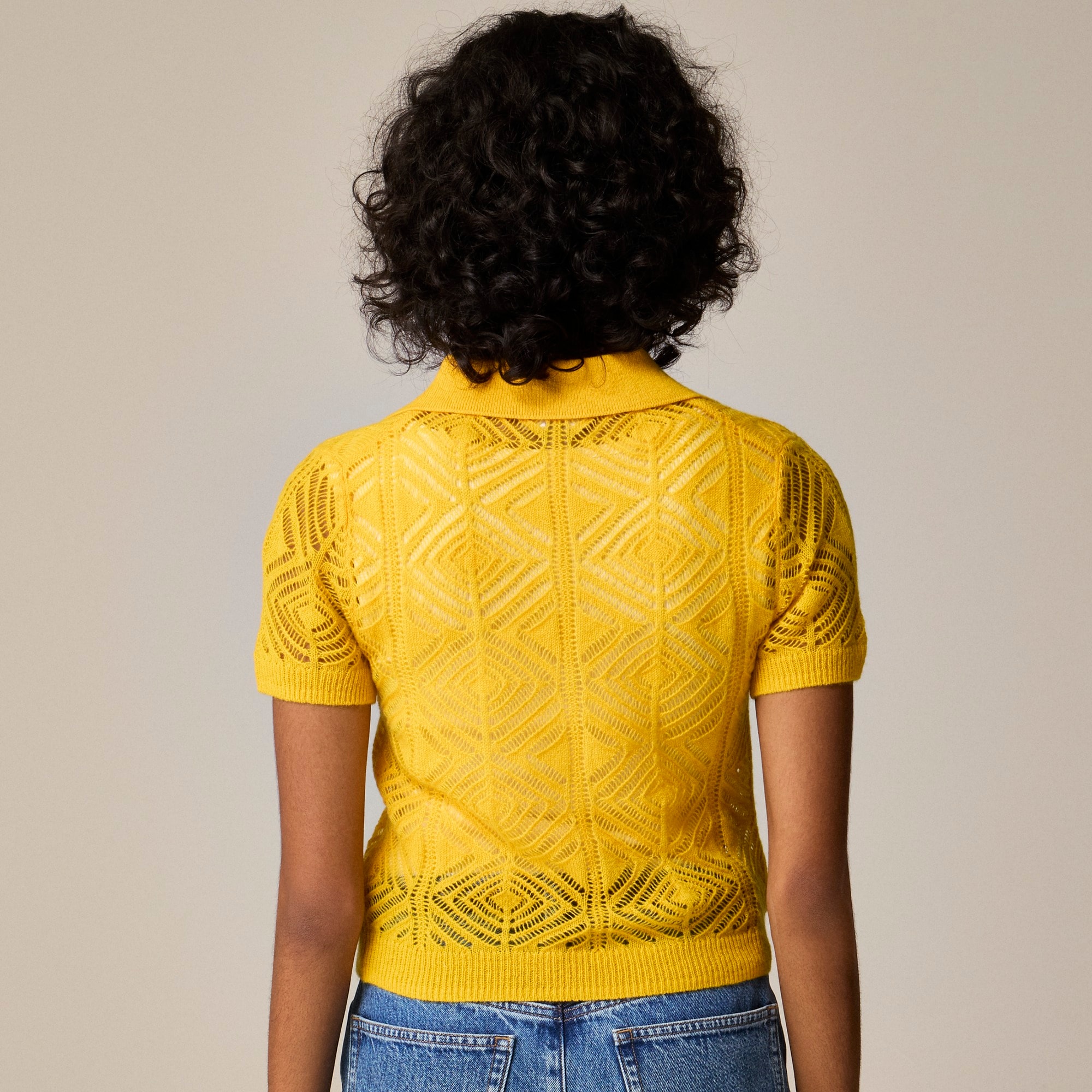 Cashmere lace pointelle sweater-polo