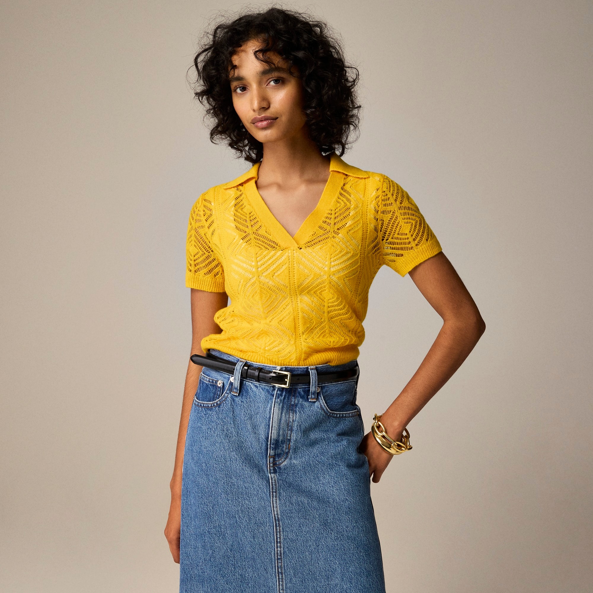 Cashmere lace pointelle sweater-polo