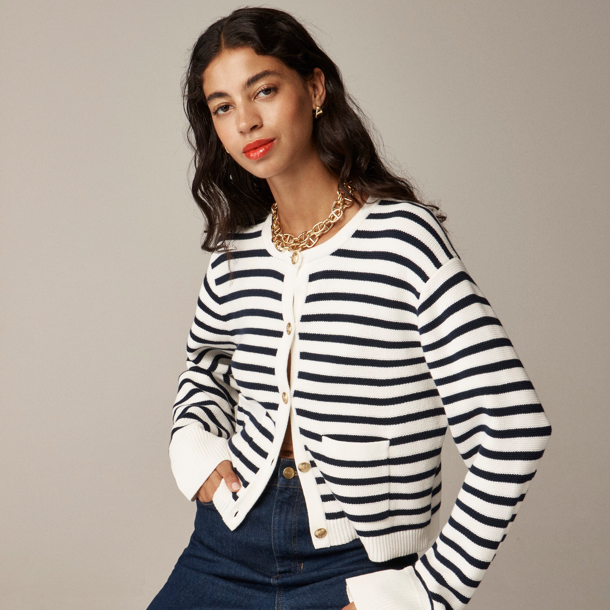j.crew: new relaxed emilie sweater lady jacket in stripe for women