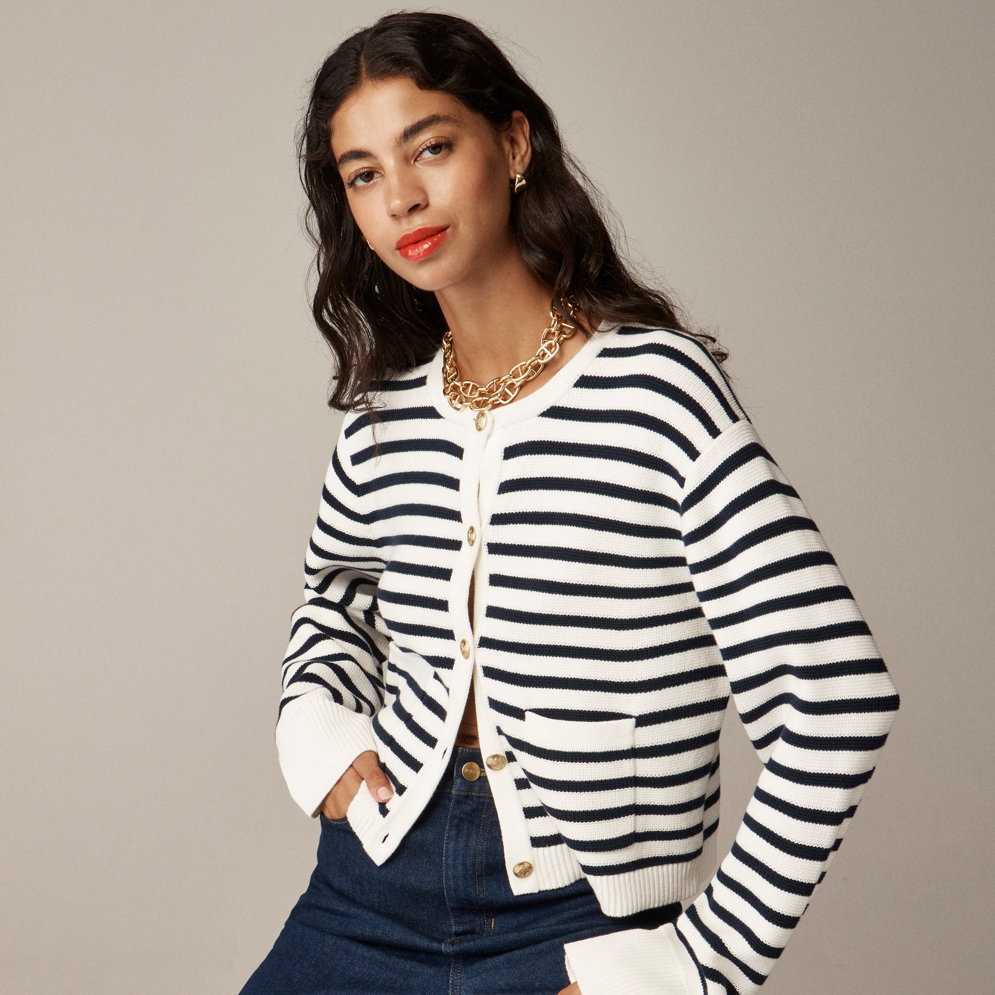 New relaxed Emilie sweater lady jacket in stripe