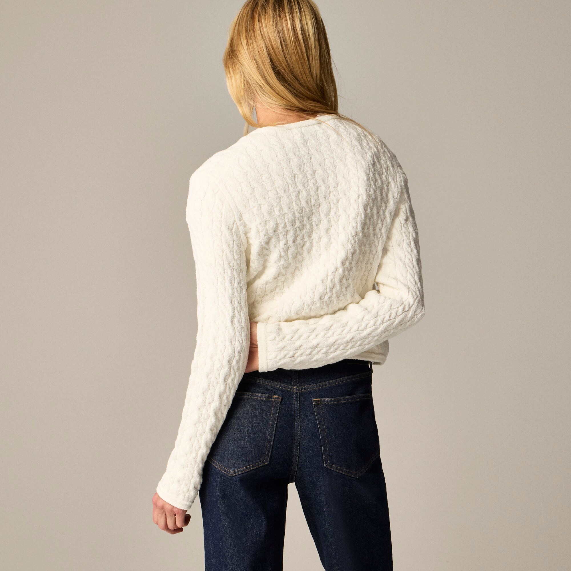 Odette cable-knit sweater lady jacket in cotton-blend bouclé
