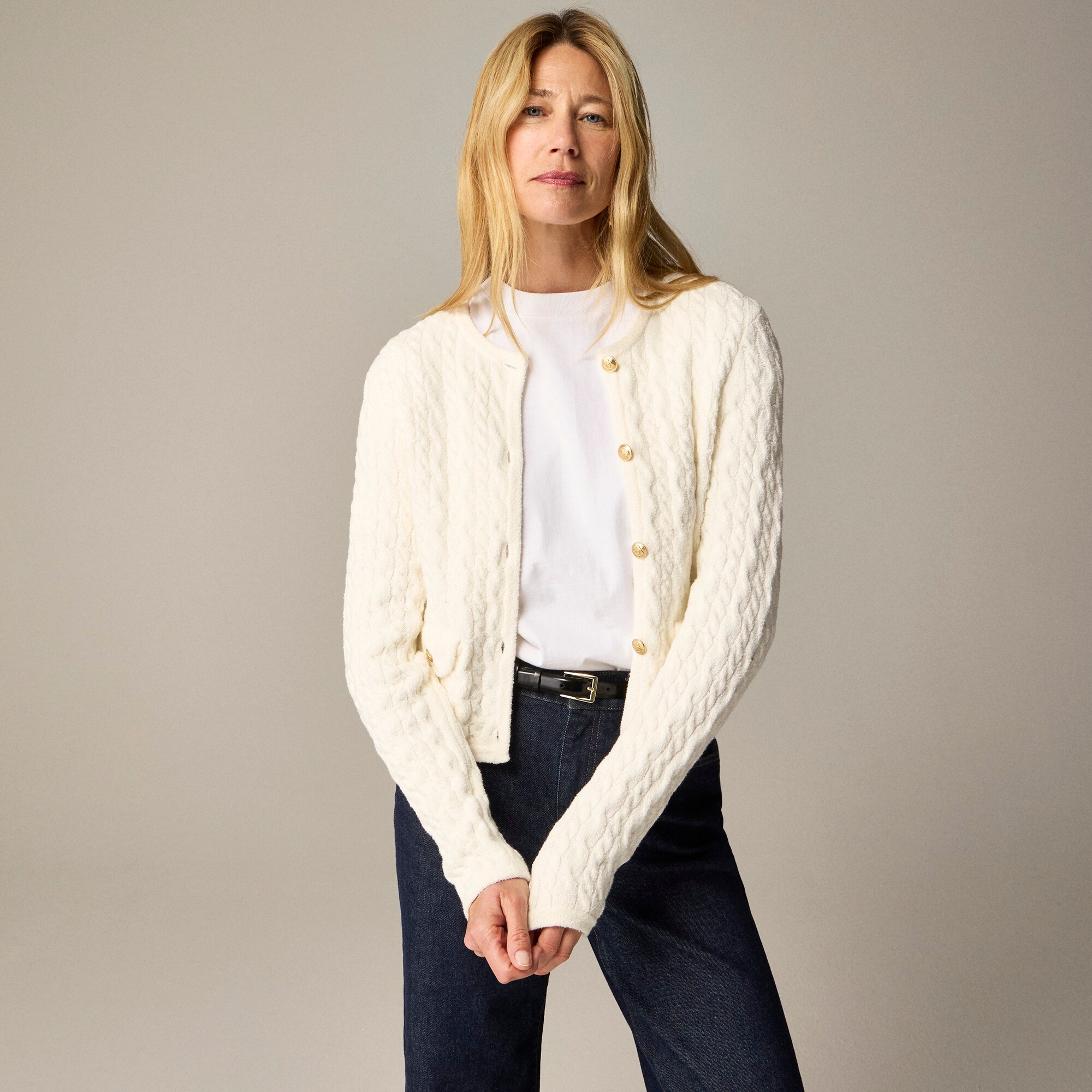 Odette cable-knit sweater lady jacket in cotton-blend bouclé
