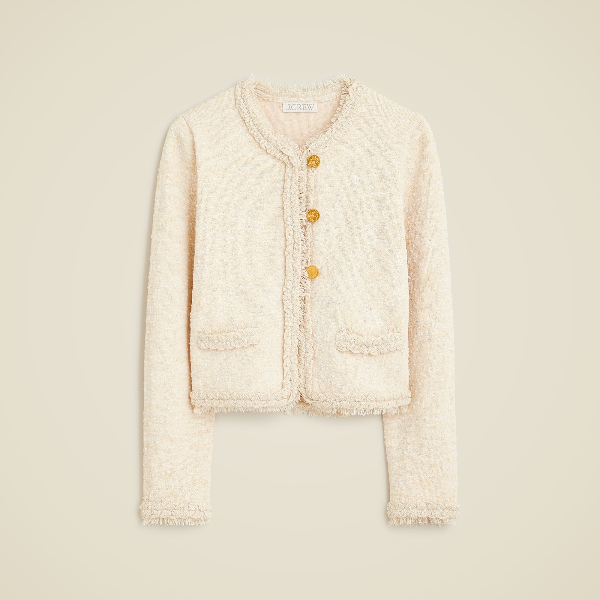 Marled fringe-trim sweater lady jacket