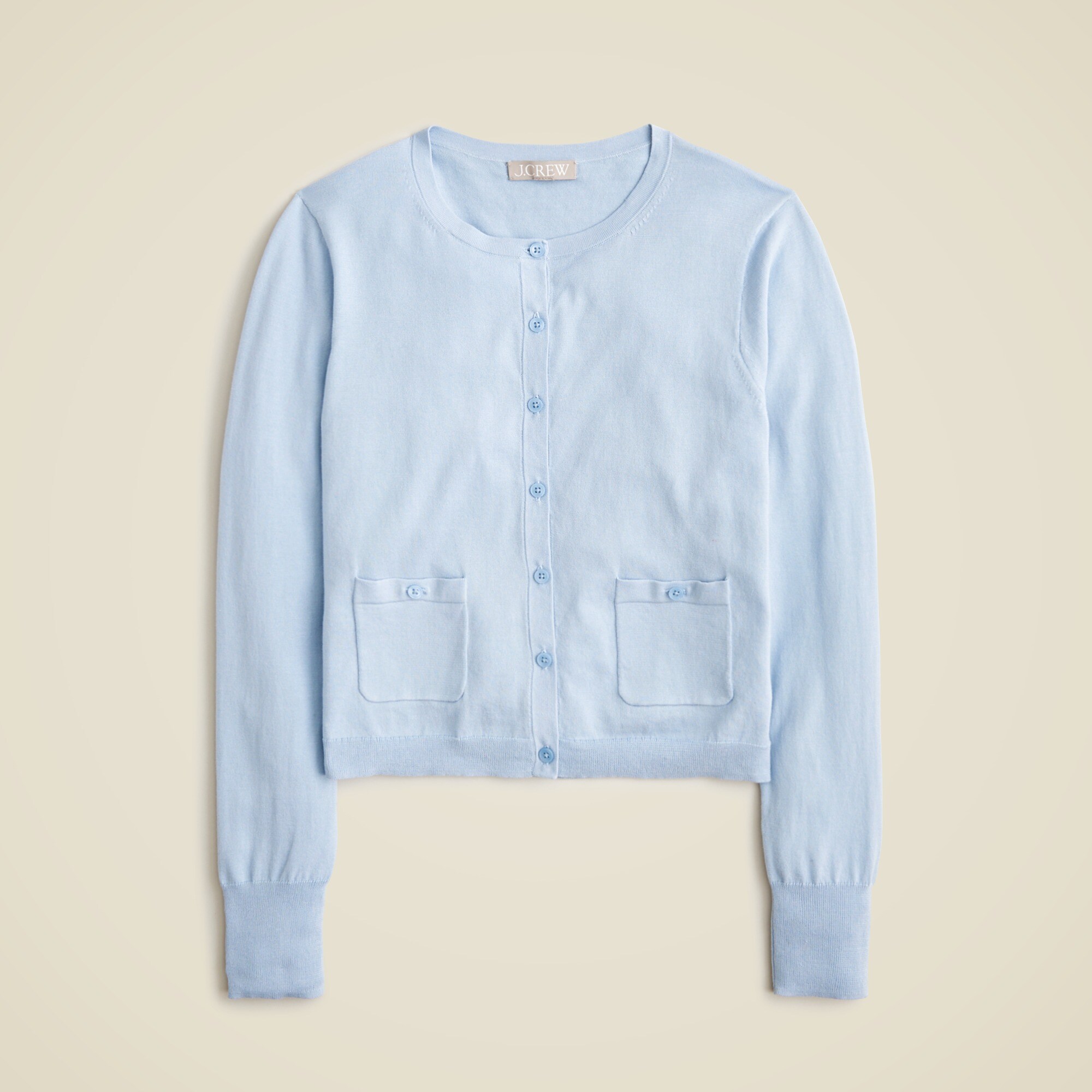 Crewneck cardigan in premium ultrafine cotton