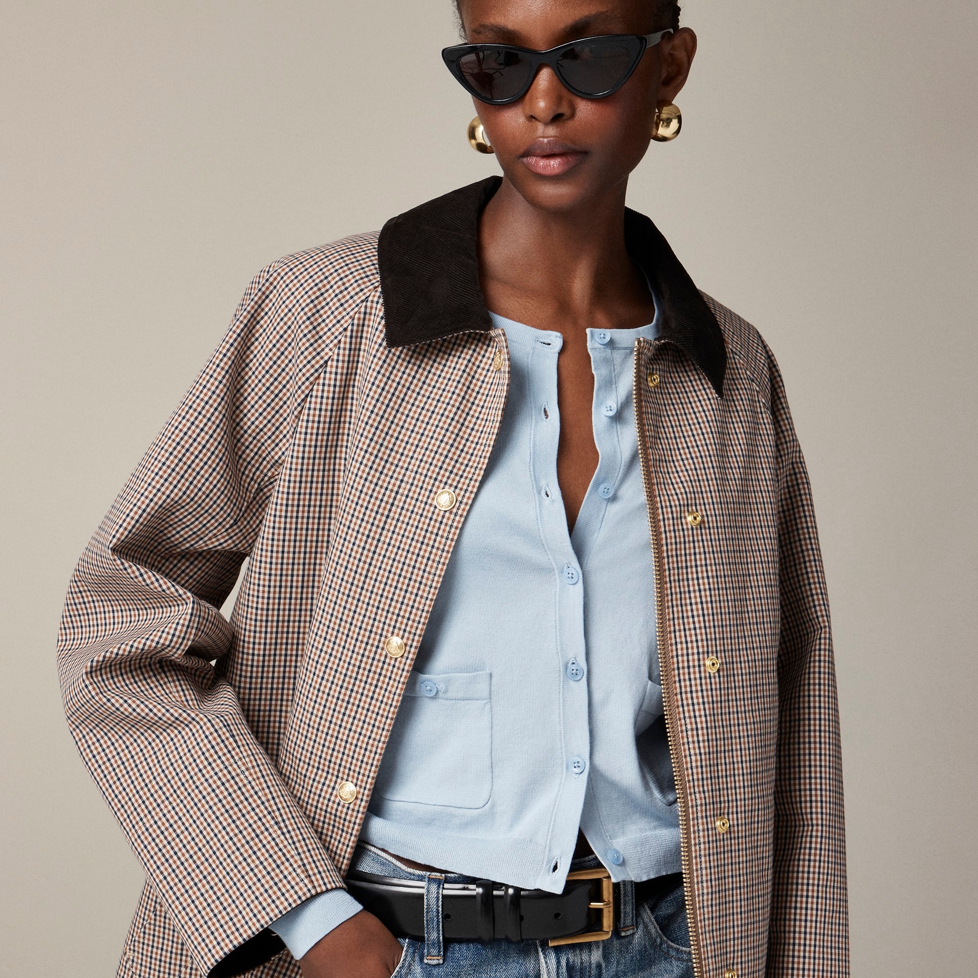 Crewneck cardigan in premium ultrafine cotton