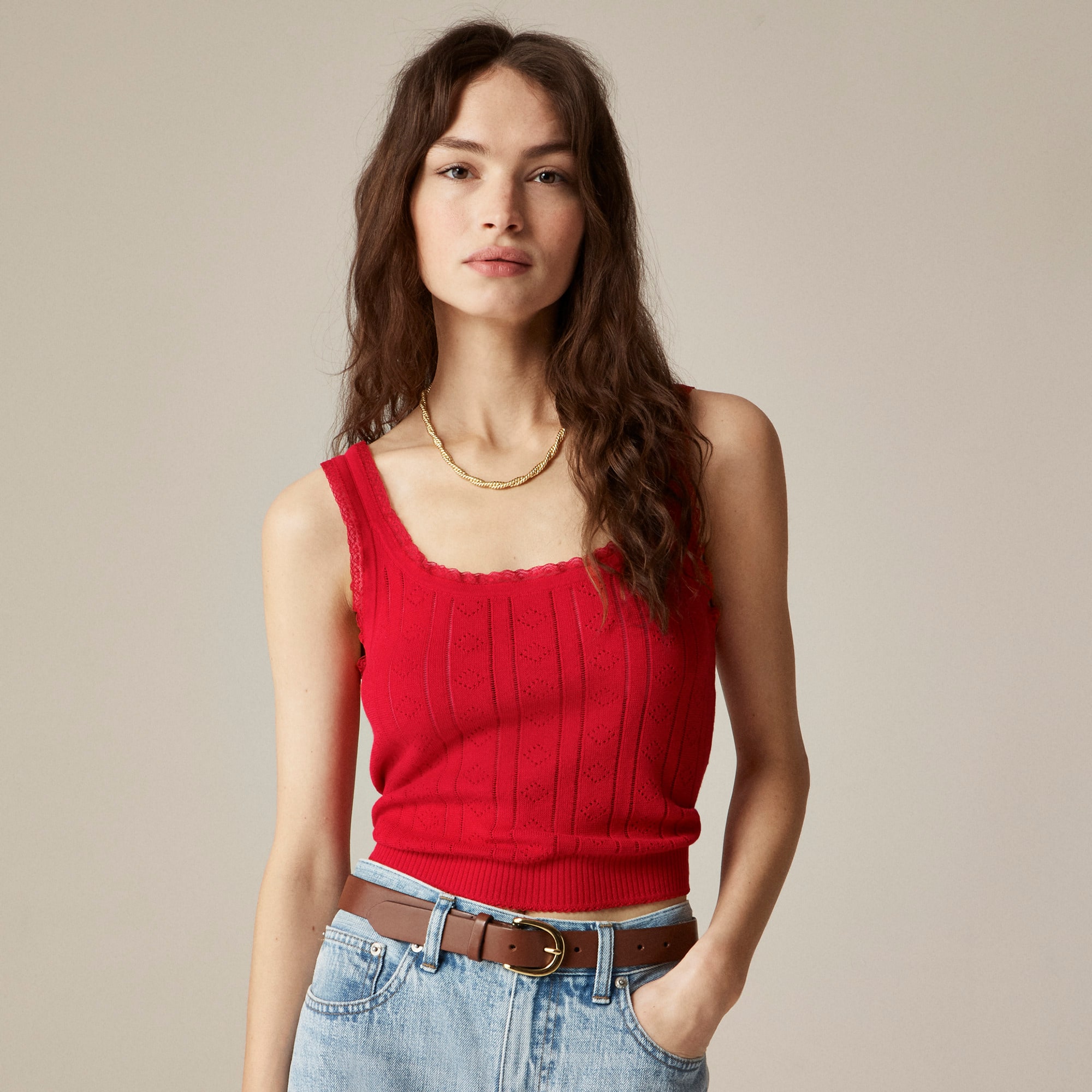 womens Pointelle sweater-tank in premium ultrafine cotton