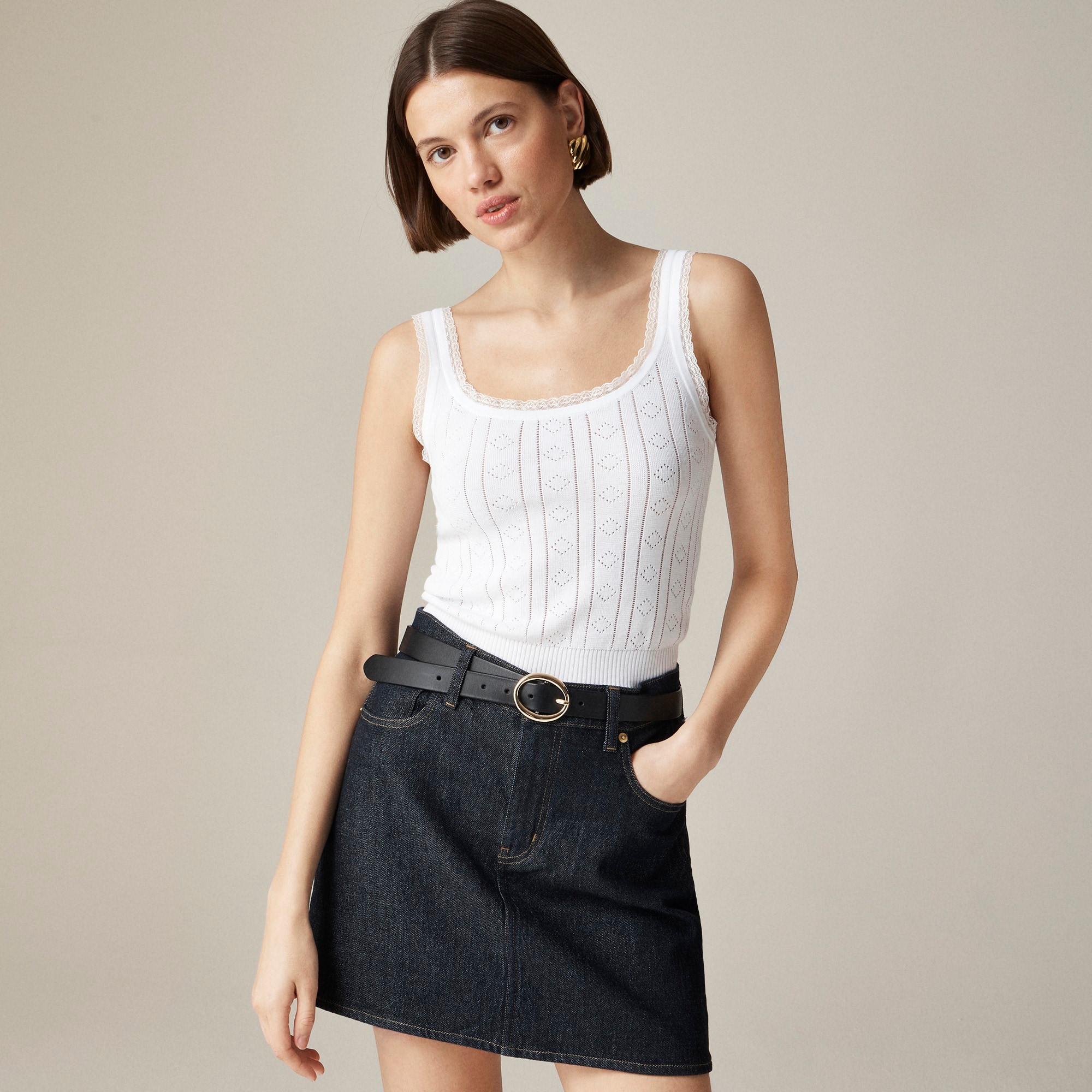 Pointelle sweater-tank in premium ultrafine cotton