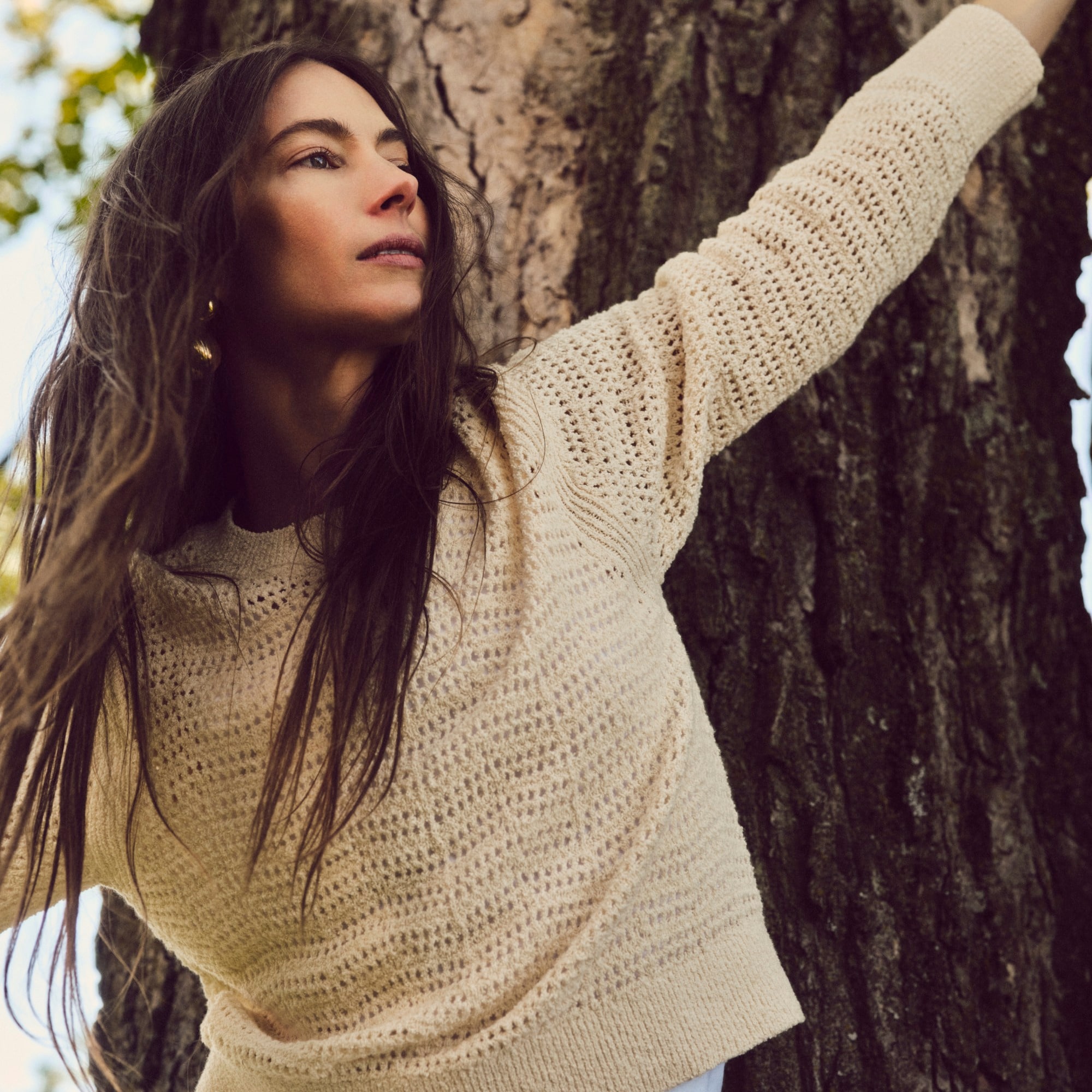 Pointelle crewneck sweater