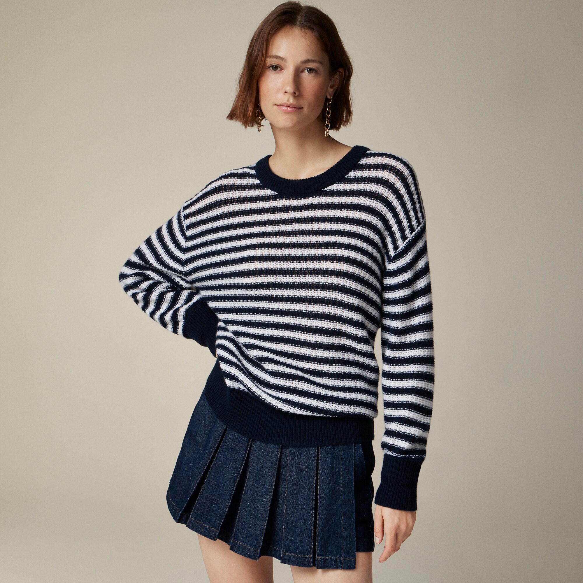 Cashmere relaxed crewneck sweater in stripe