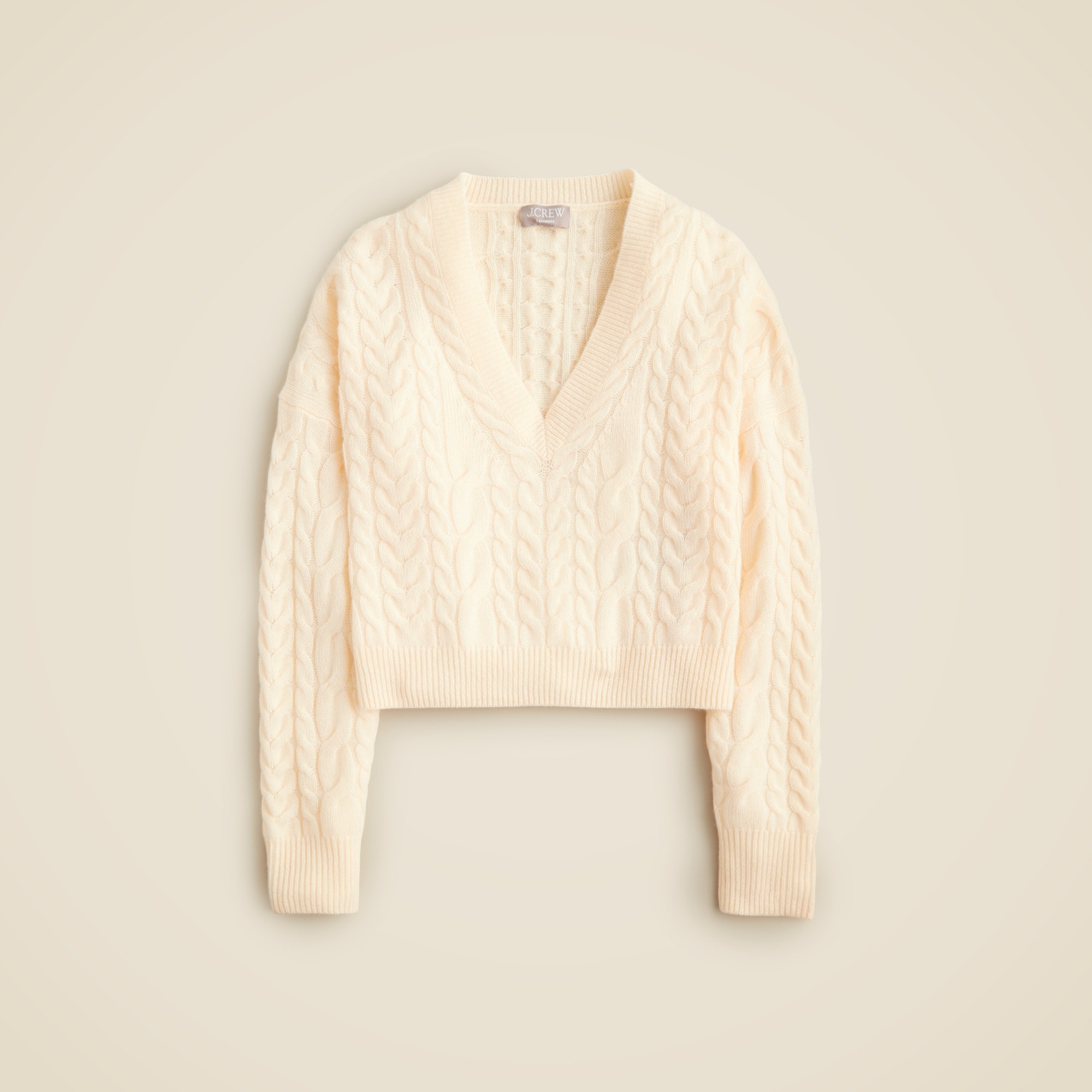 Cashmere cropped cable-knit V-neck sweater