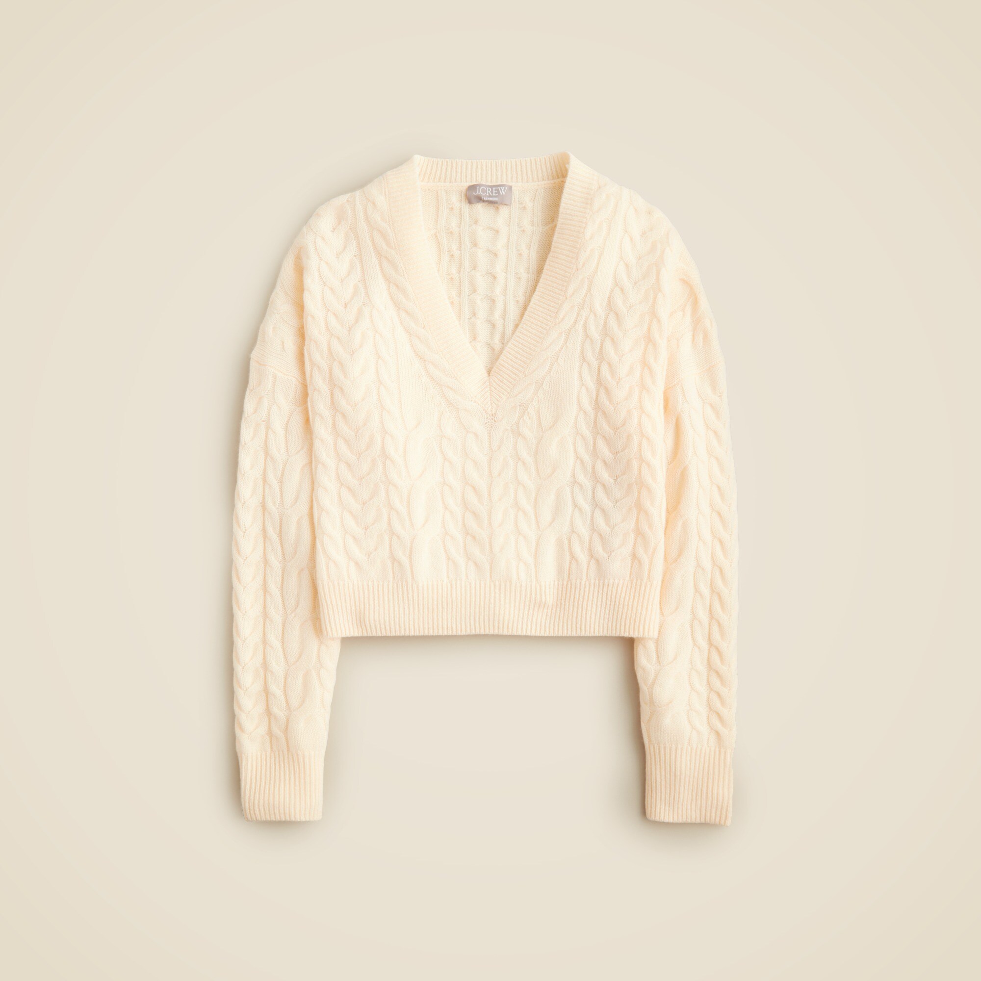 Cashmere cropped cable-knit V-neck sweater