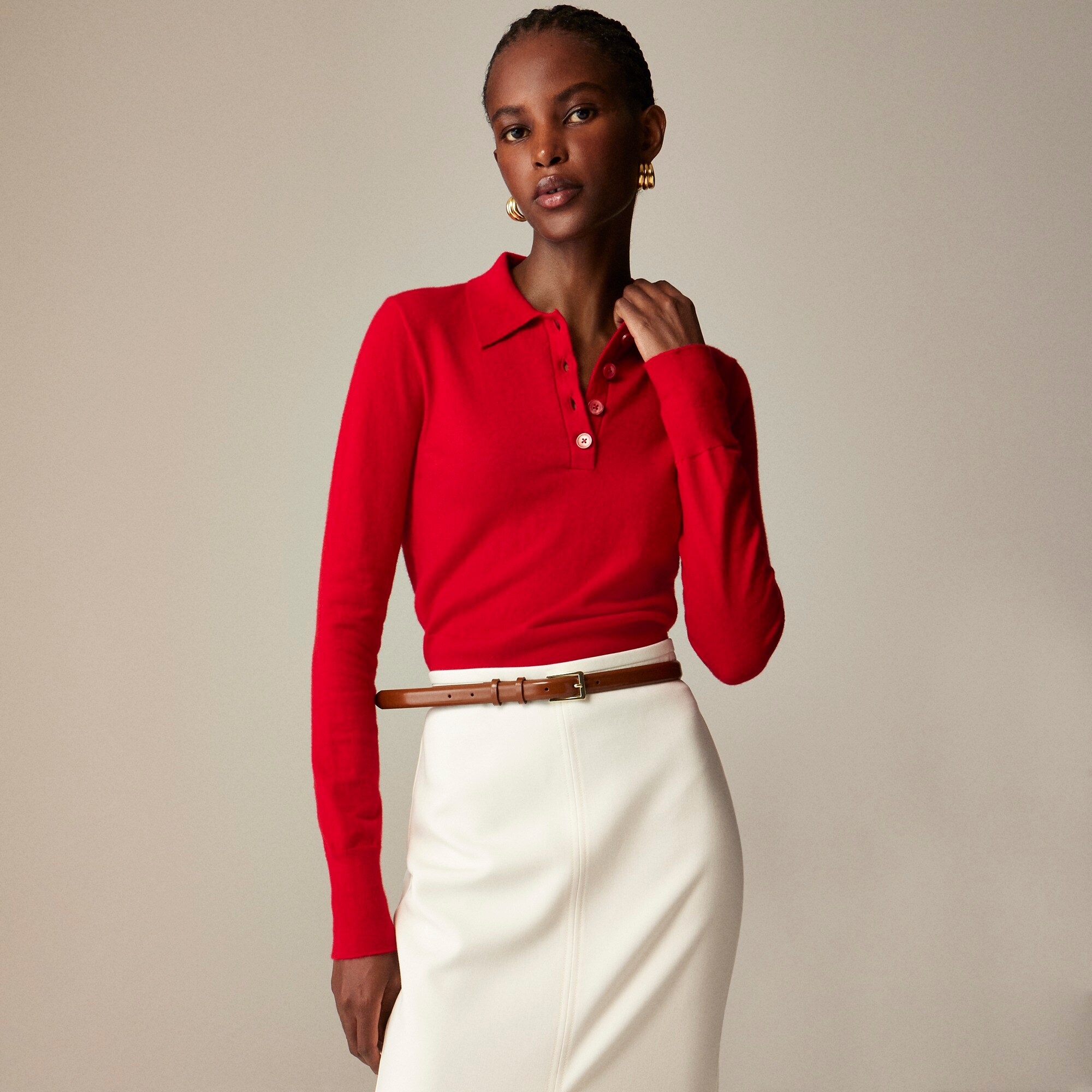 Featherweight cashmere-blend long-sleeve polo shirt