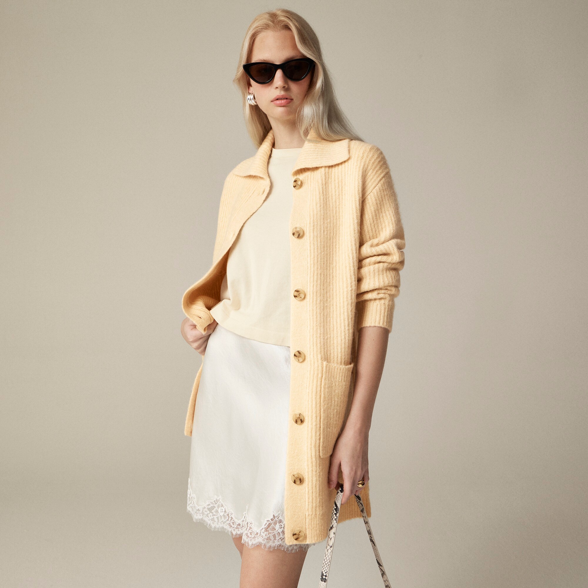Long ribbed cardigan sweater