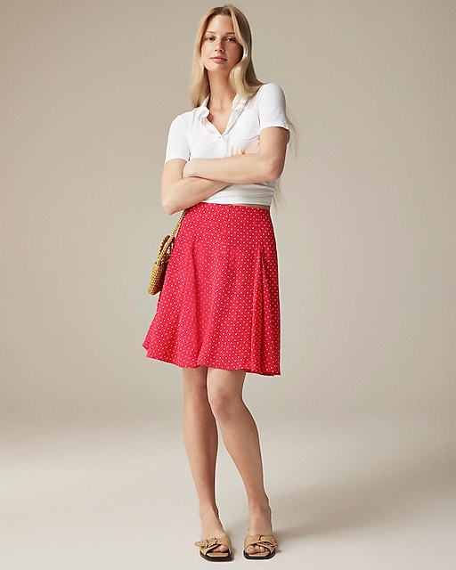 womens Pre-order Godet knee-length skirt in crepe de chine