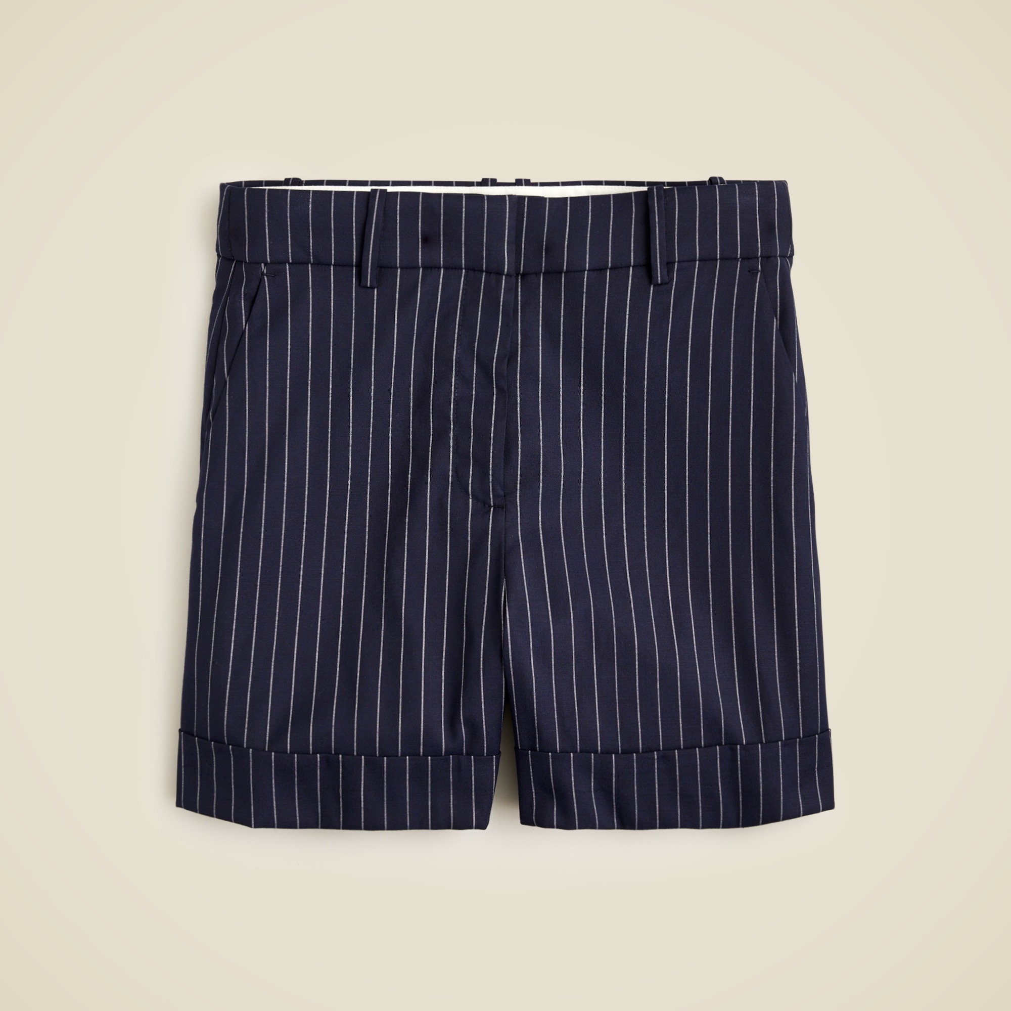 Collection high-rise short in pinstripe Italian wool blend