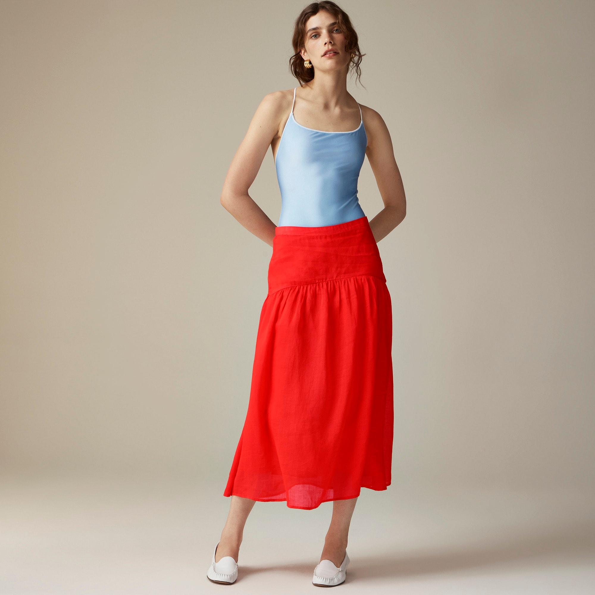 j.crew: maryam nassir zadeh x j.crew drop-waist midi skirt in ramie for women