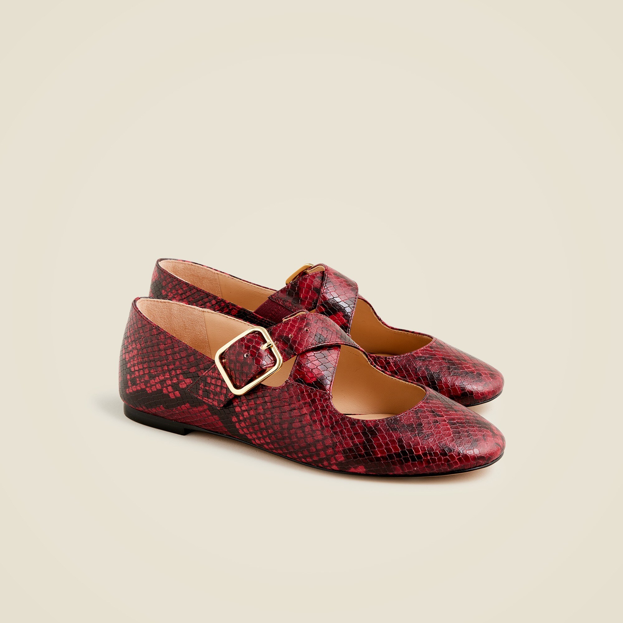 Logan crisscross Mary Jane ballet flats in snake-embossed Italian leather