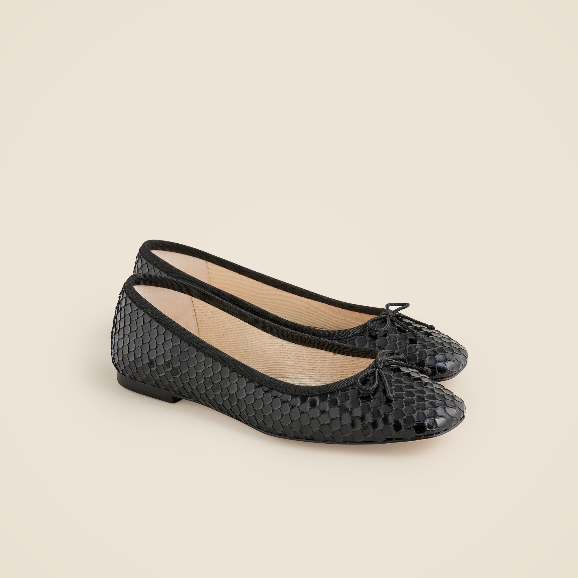Quinn square-toe ballet flats in snake-embossed leather
