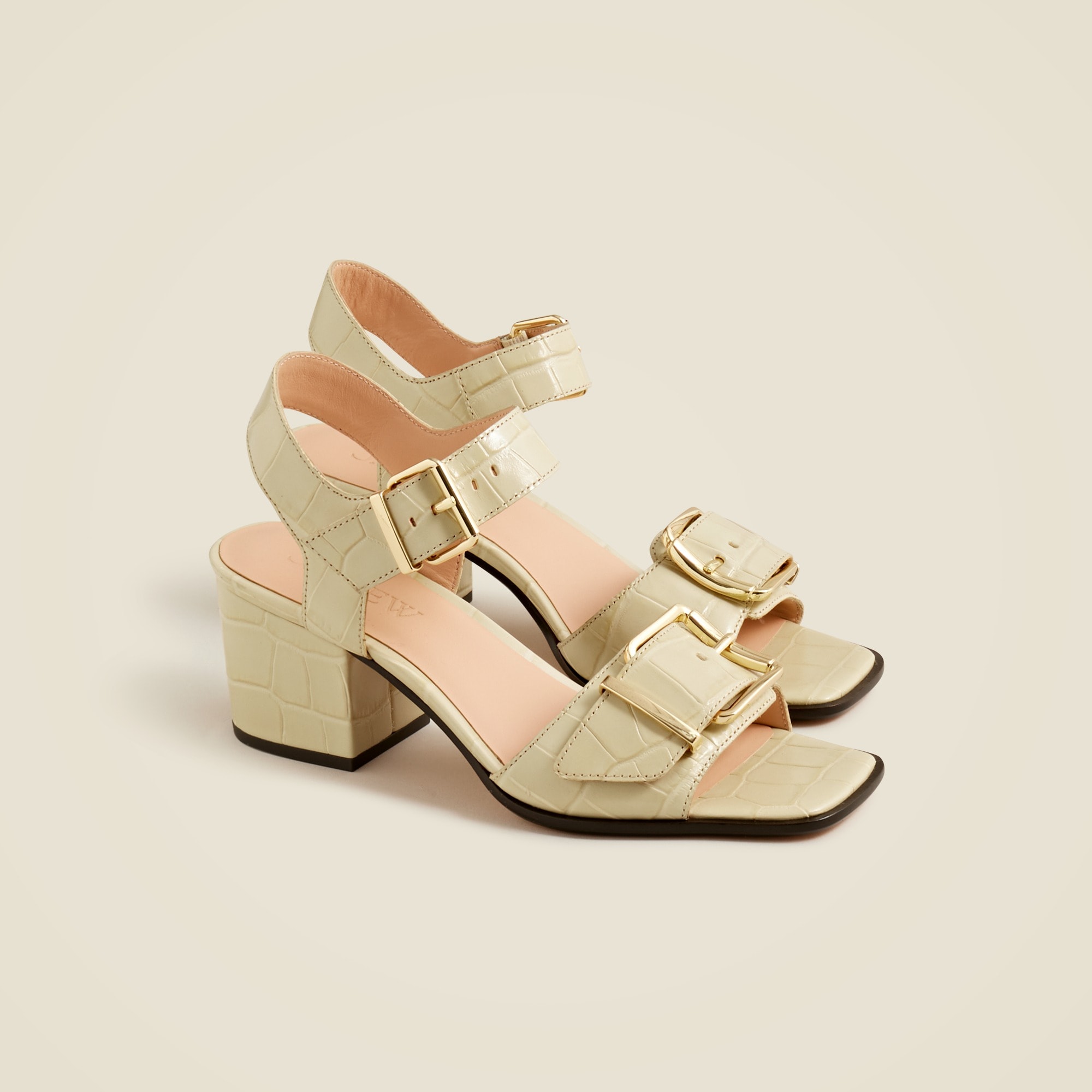 J.Crew: Dylan Buckle Block-heel Sandals In Croc-embossed