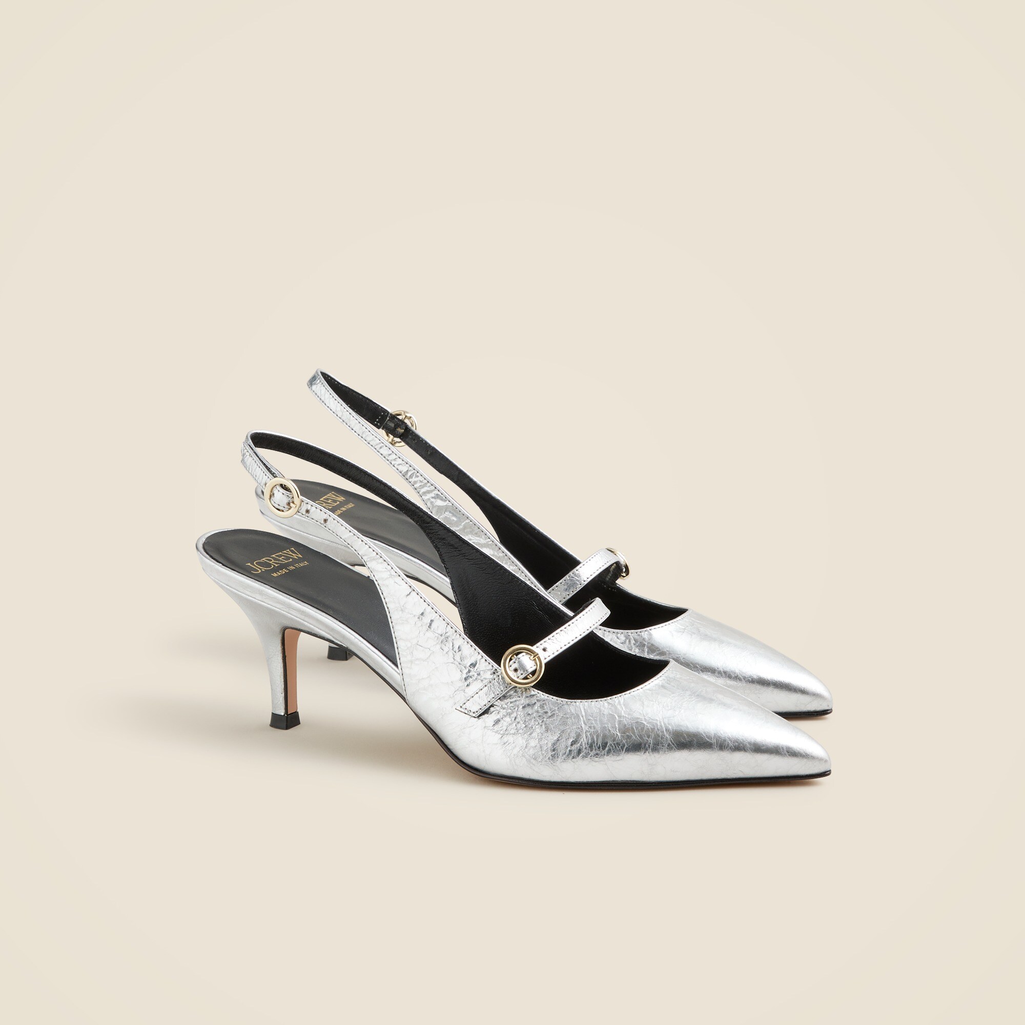 Made-in-Italy Colette buckle slingback pumps in metallic leather