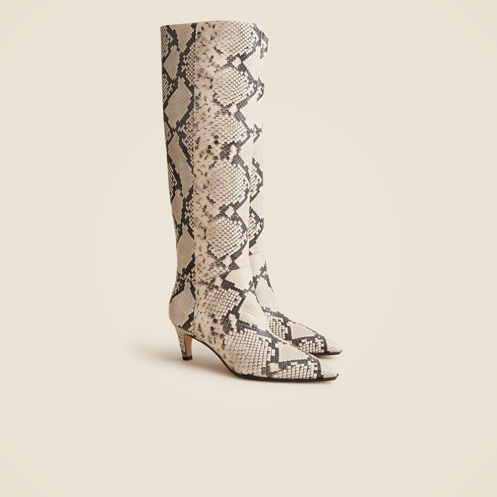 j.crew: new stevie knee-high pull-on boots in snake-embossed italian leather for women
