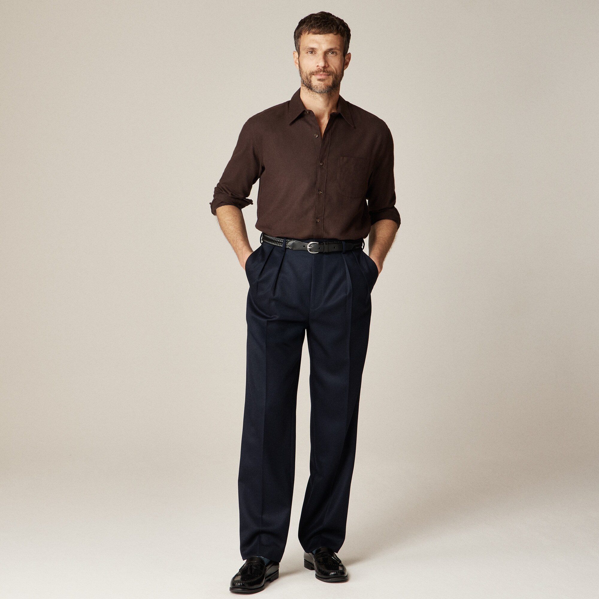 white christmas dresses Men's Navy Cotton-Cashmere Shirt main image 1