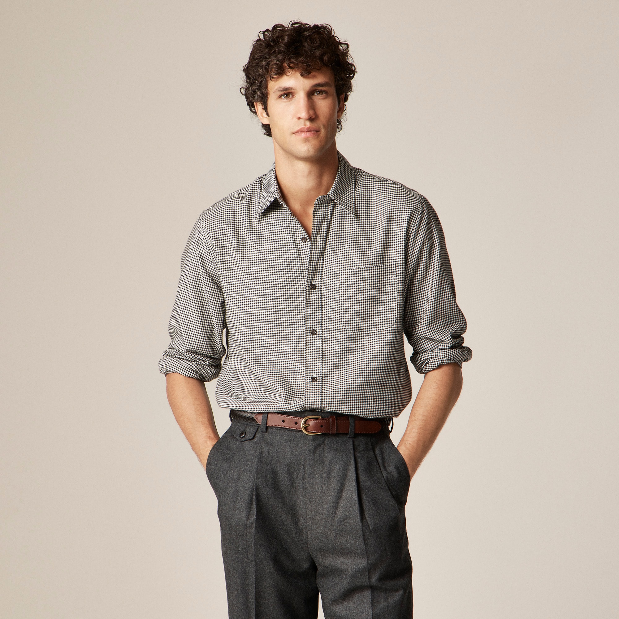 Cotton-cashmere blend shirt in check