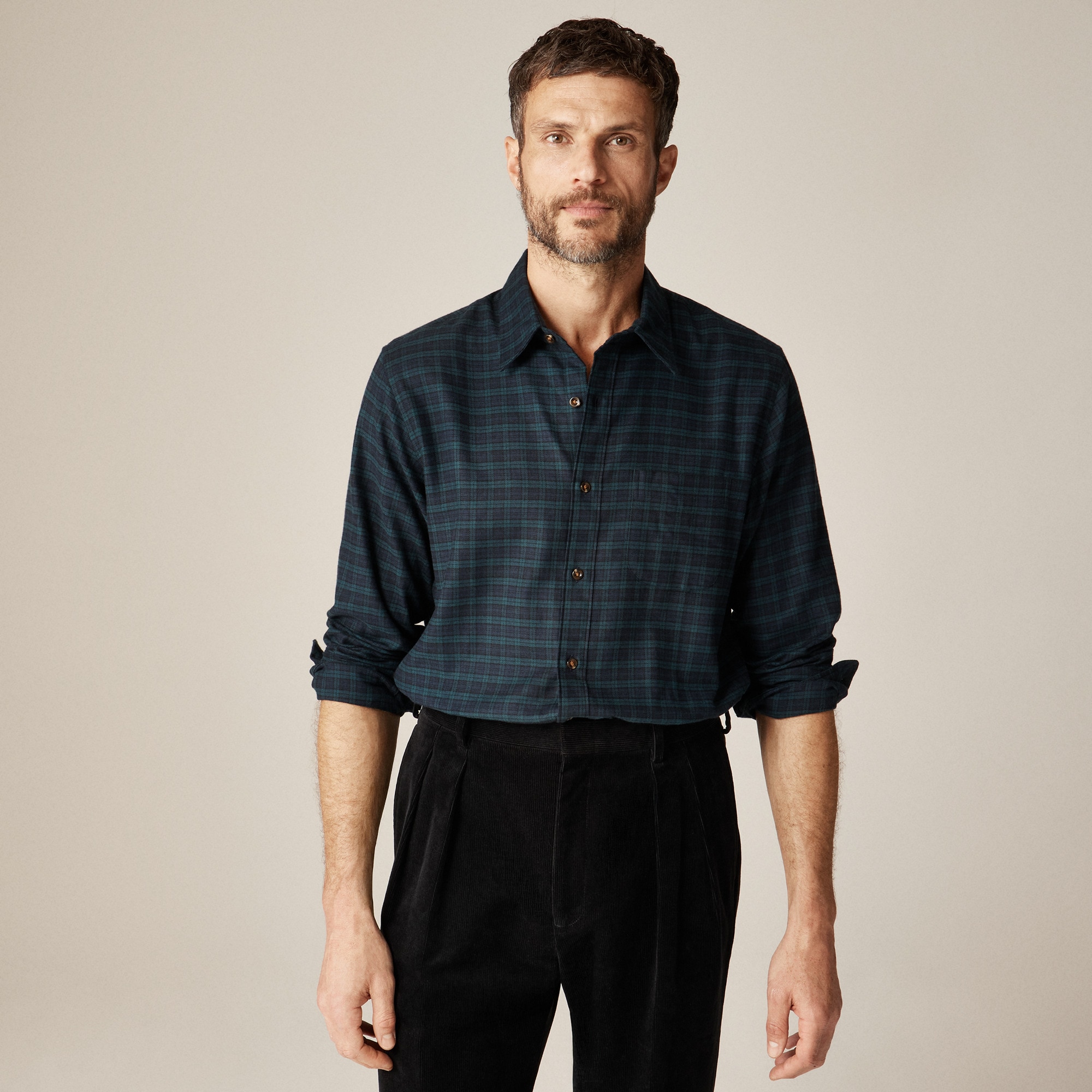 Cotton-cashmere blend shirt in check