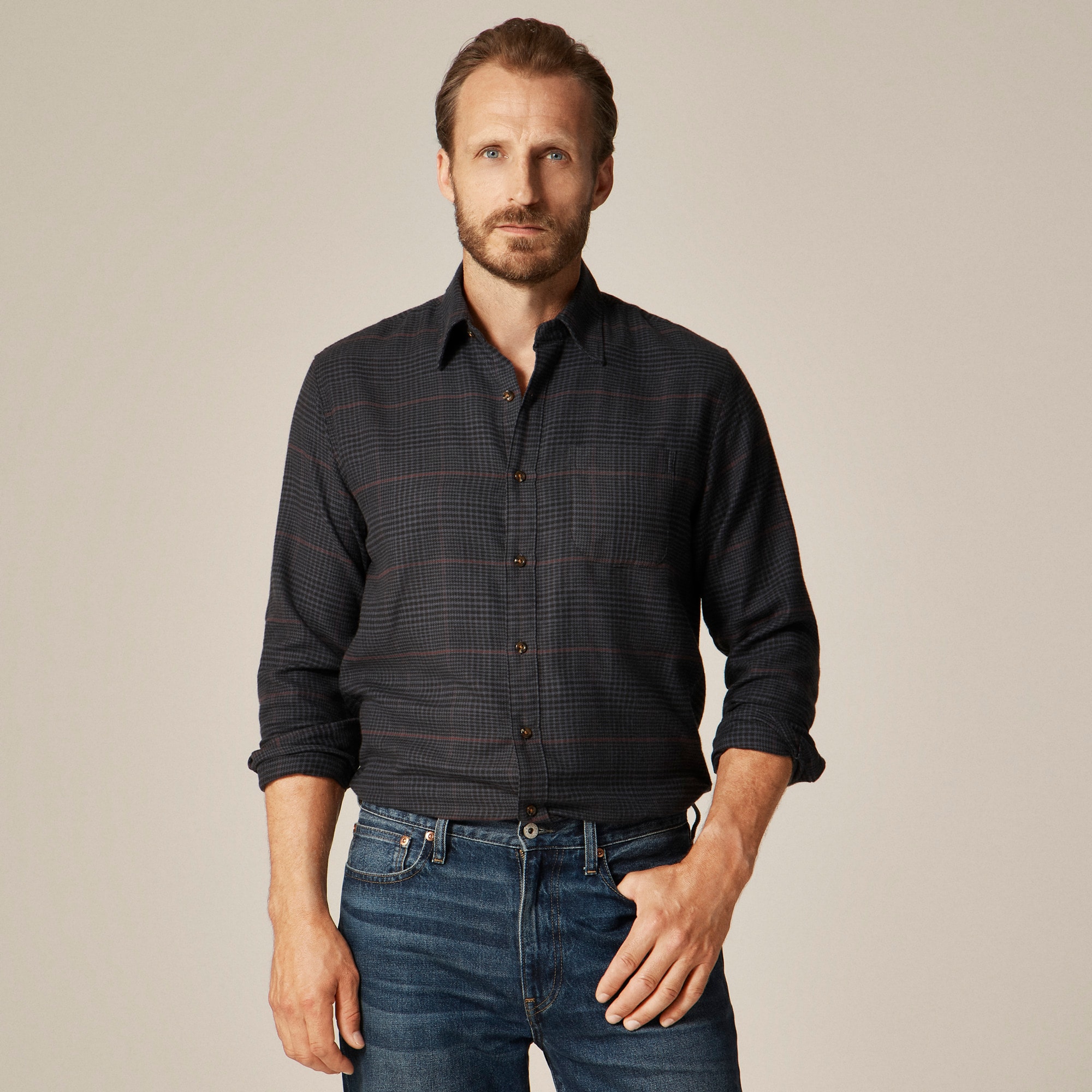  Cotton-cashmere blend shirt in check