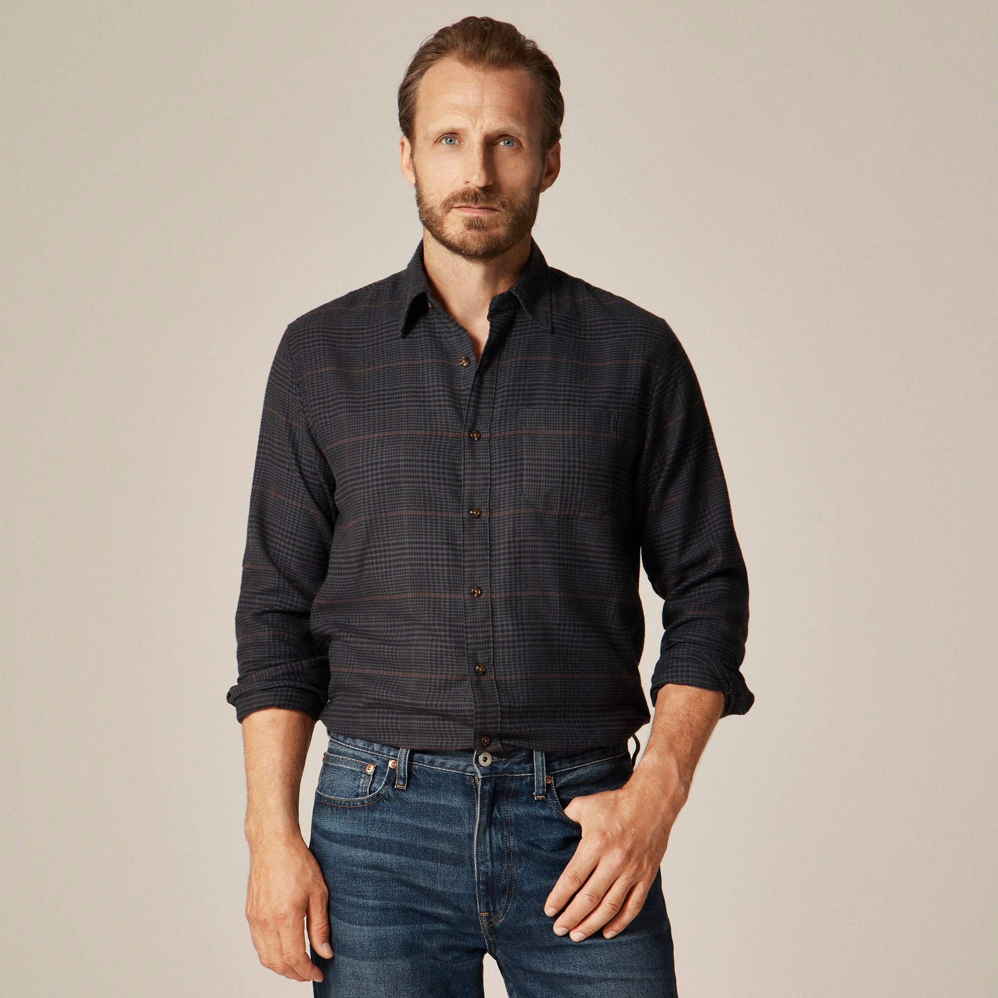Cotton-cashmere blend shirt in check