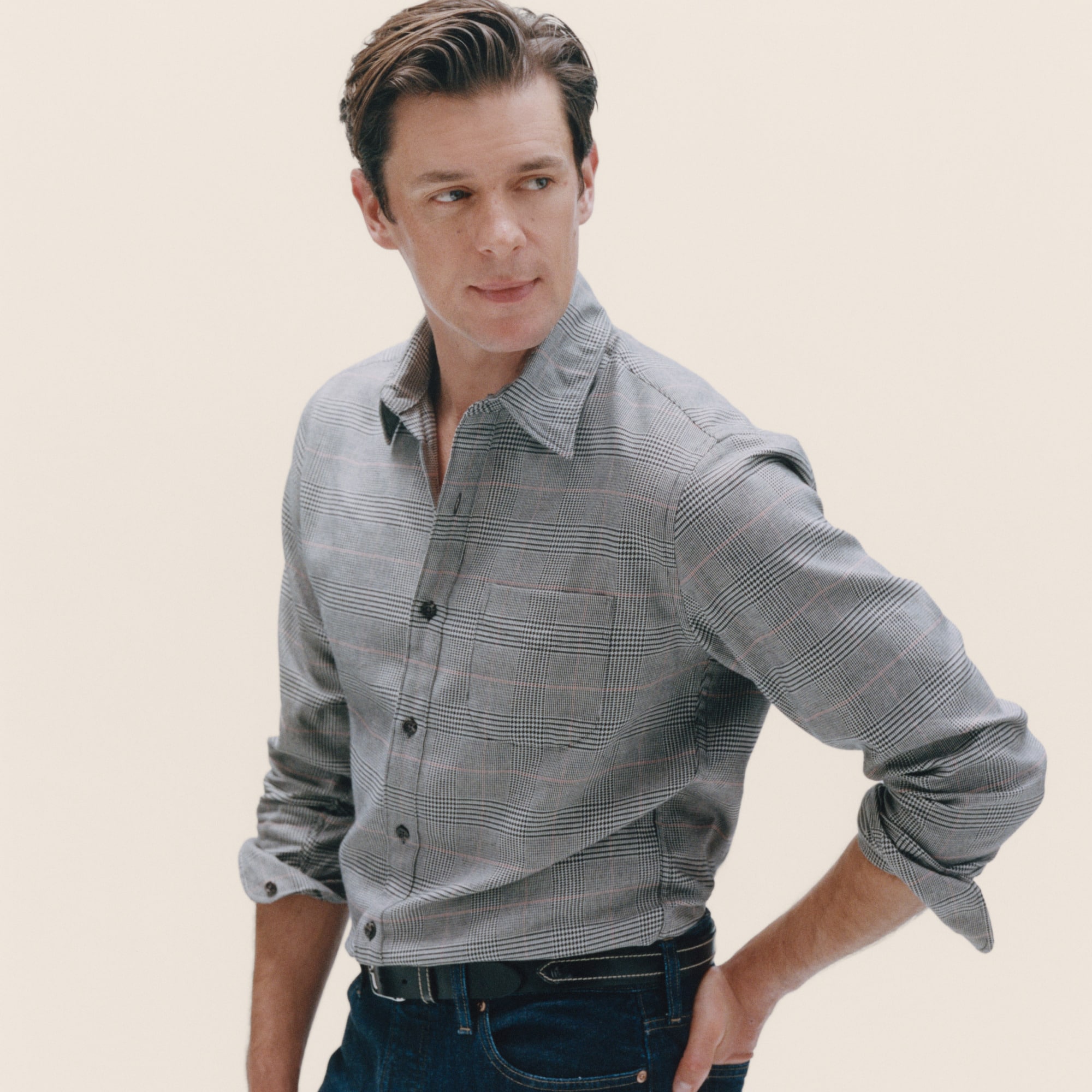 Cotton-cashmere blend shirt in check