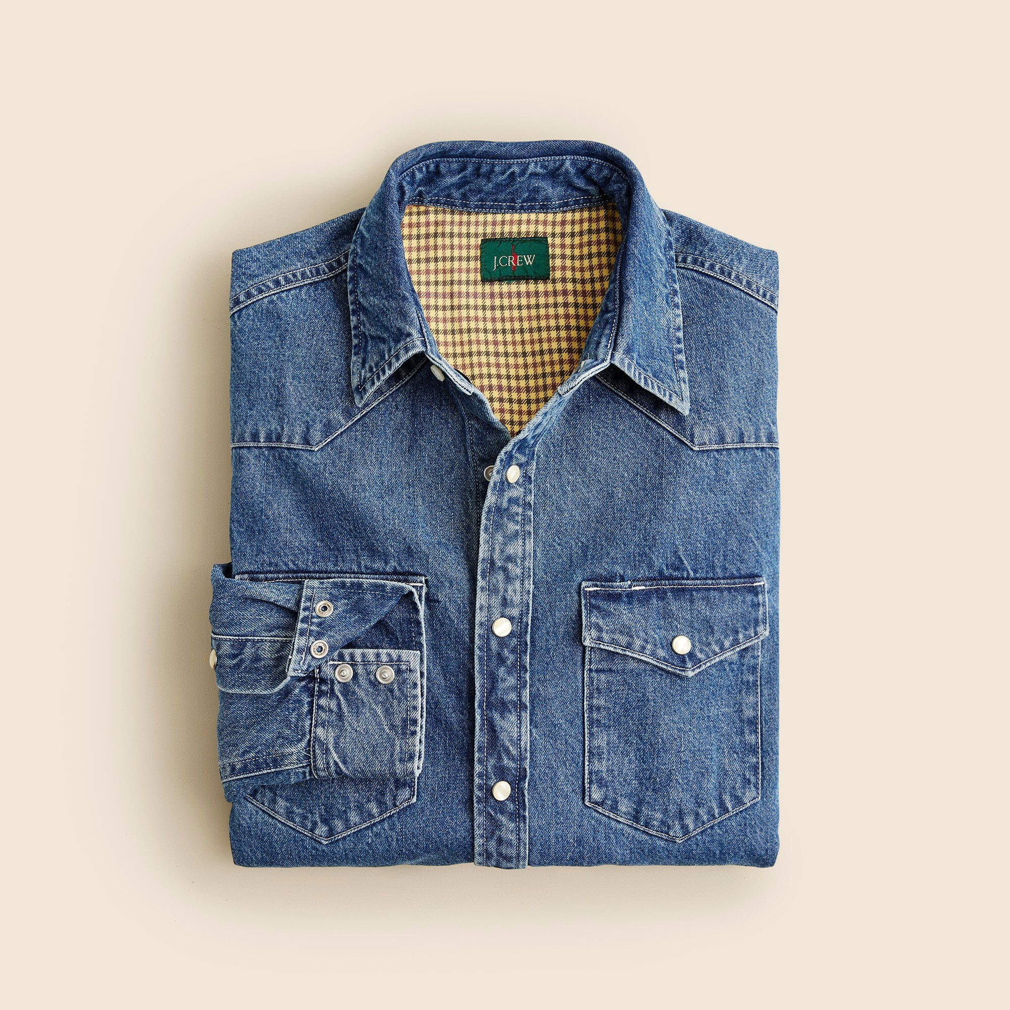 J.Crew Heavyweight Denim Western Shirt With Flannel Lining For Men
