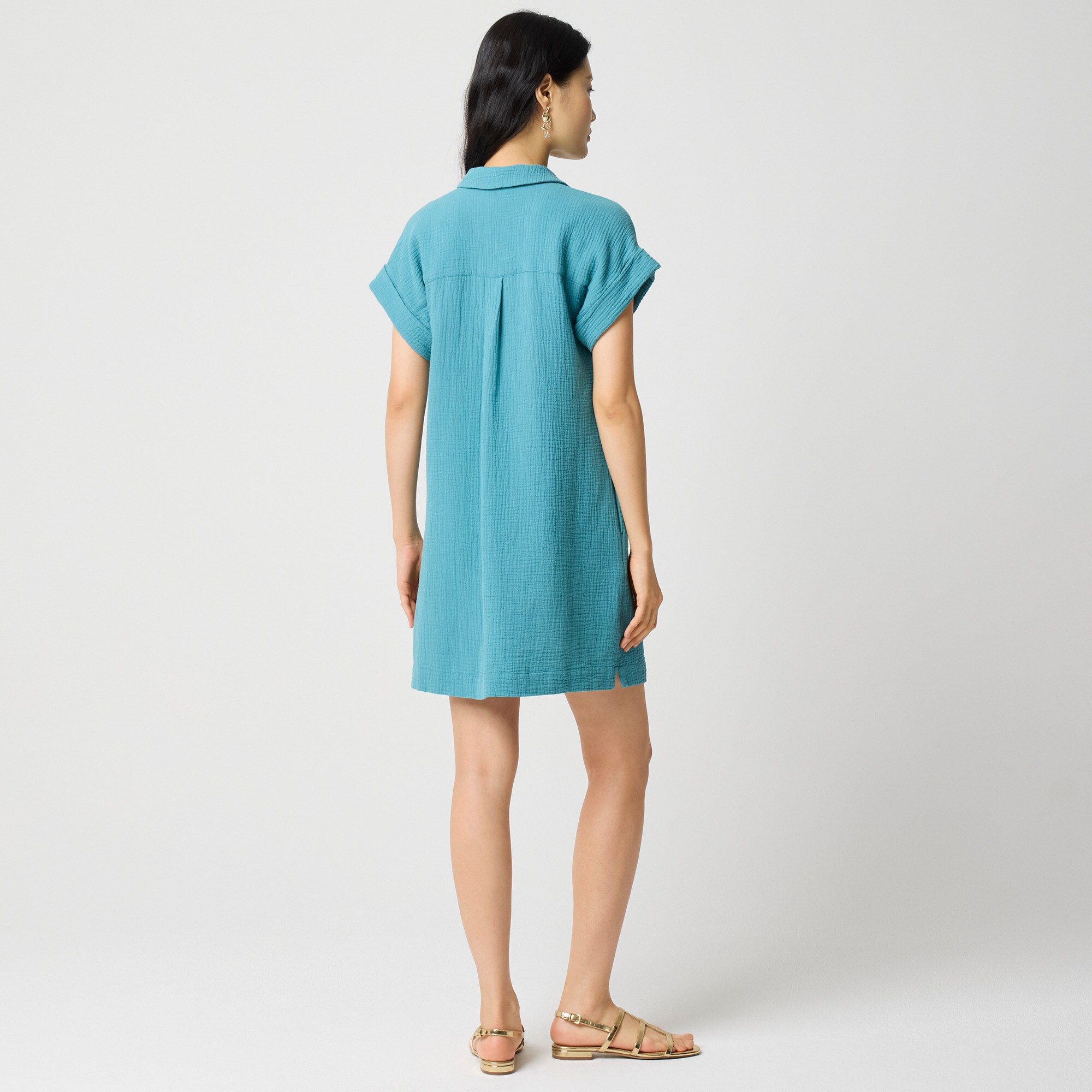 Short-sleeve gauze popover dress